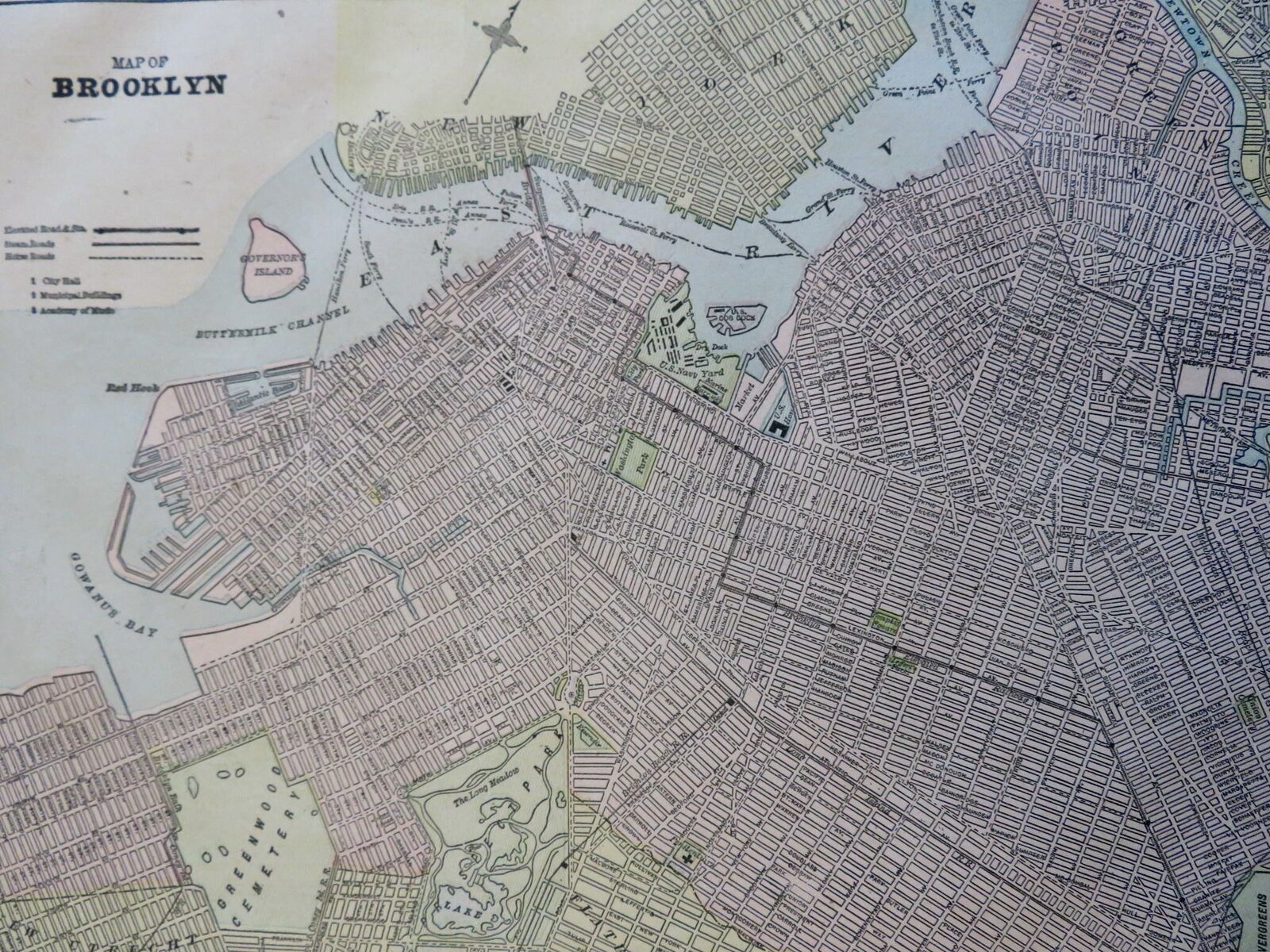 Brooklyn New York City Plan Naval Yard 1886 Cram color lithographed map 