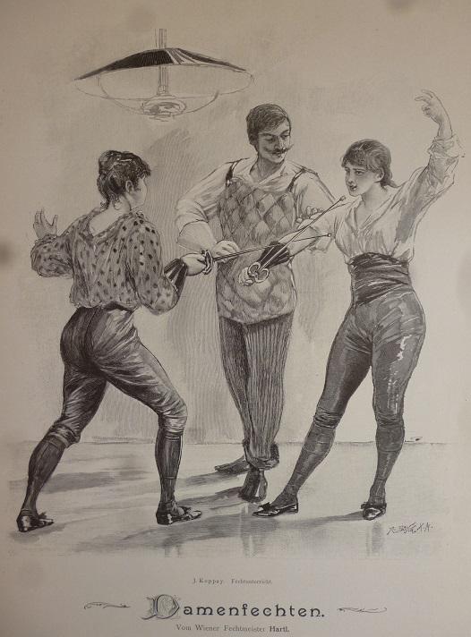 Holzstich - Fechtunterricht. (Damenfechten): (1898) Holzstich J. Koppay ...