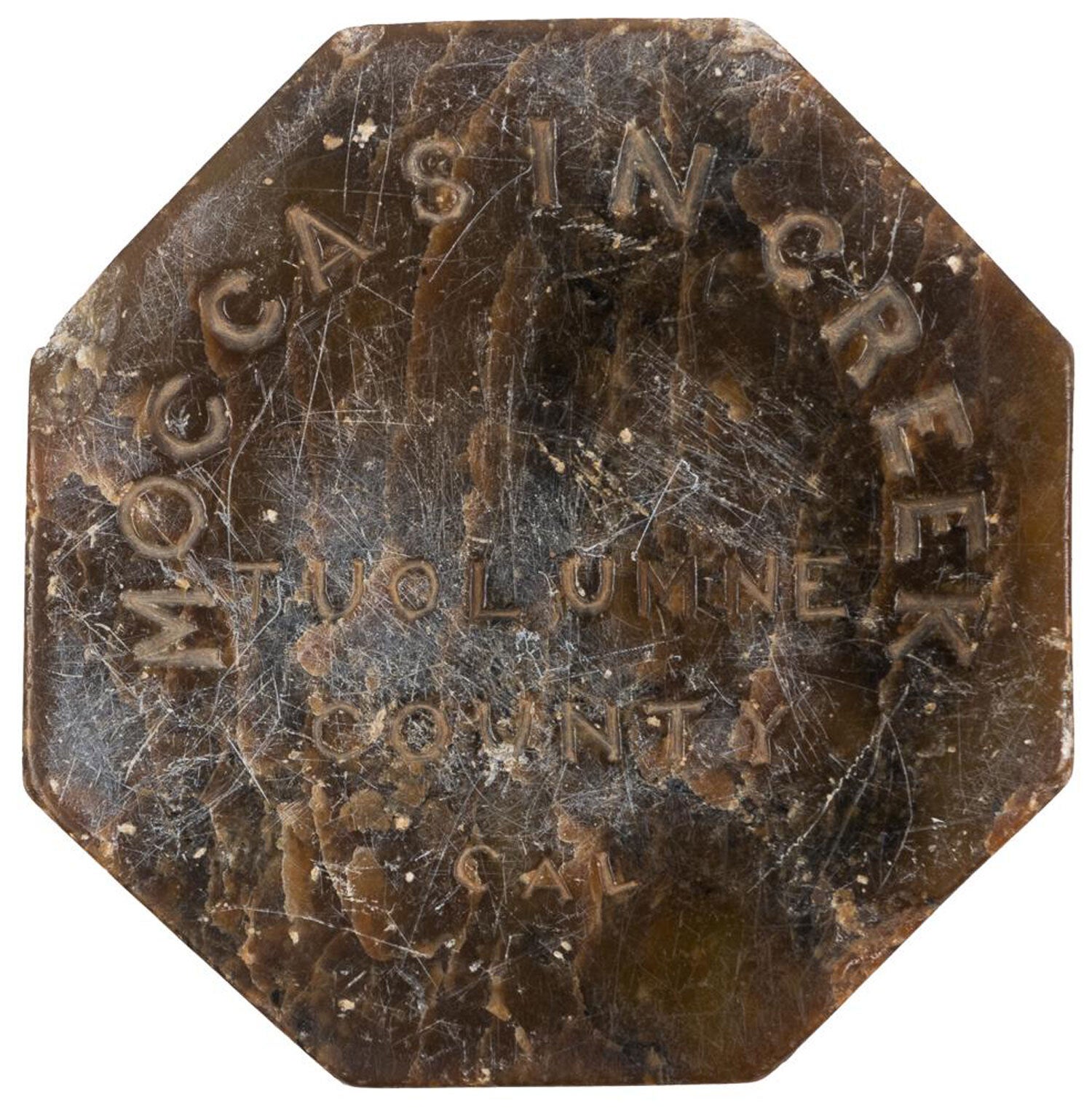 CALIFORNIA GOLD RUSH RELIC. OCTAGONAL POLISHED STONE SOUVENIR FROM ...