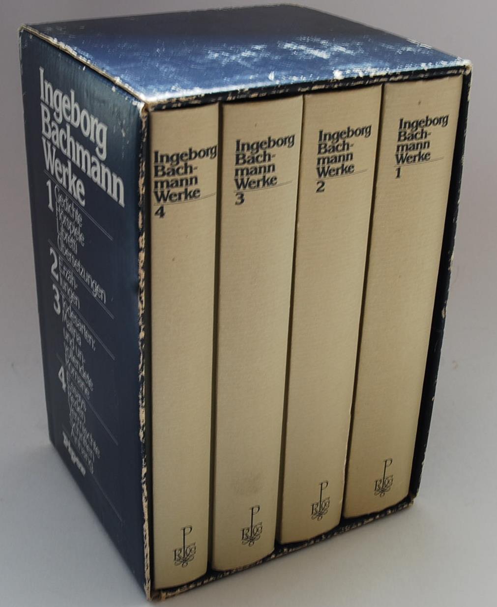 Werke. 4 Bände. Herausgegeben von Christine Koschel, Inge von Weidemann u. Clemens Münster. Bd. 1: Gedichte, Hörspiele, Libretti, Übersetzungen. Bd. 2: Erzählungen. Bd. 3: Todesarten: Malina und unvollendete Romane. Bd. 4: Essays, Reden, Vermischte Schriften, Anhang. - Bachmann, Ingeborg