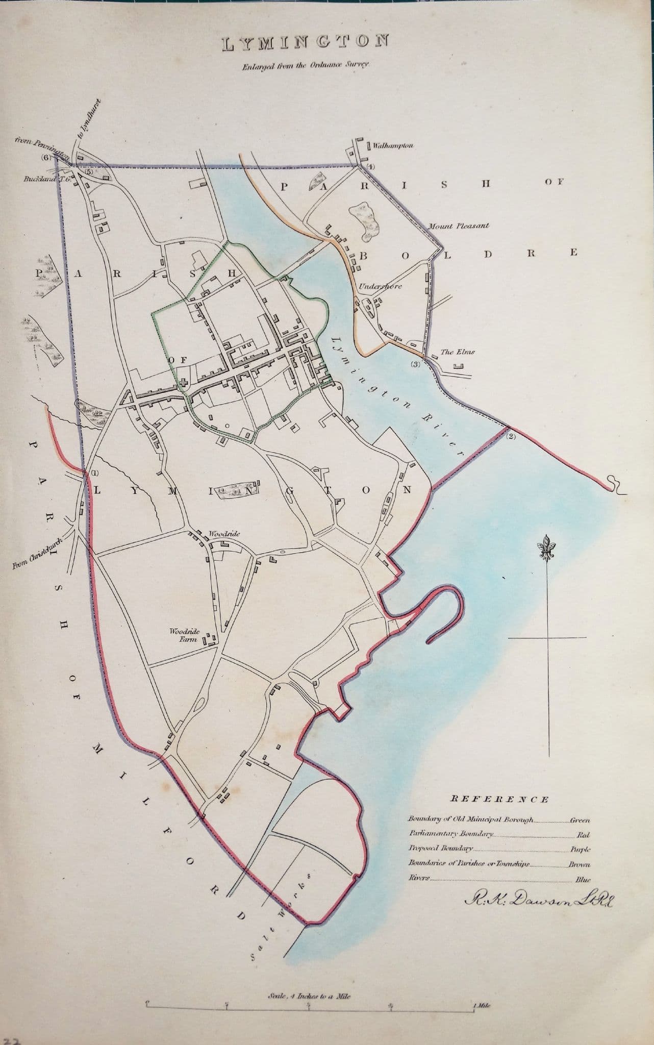 Antique Map LYMINGTON, HAMPSHIRE, Original Street Plan, Dawson Original 1832 Map Lindisfarne