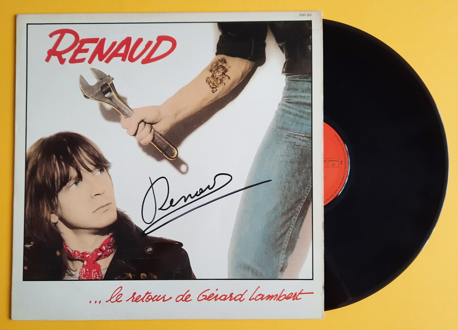 Renaud - Rare album vinyle signé en personne - Le retour de Gérard Lambert  - Liège 90s par Renaud - Auteur-compositeur-interprète français: Signé par  l'auteur Manuscrit / Papier ancien