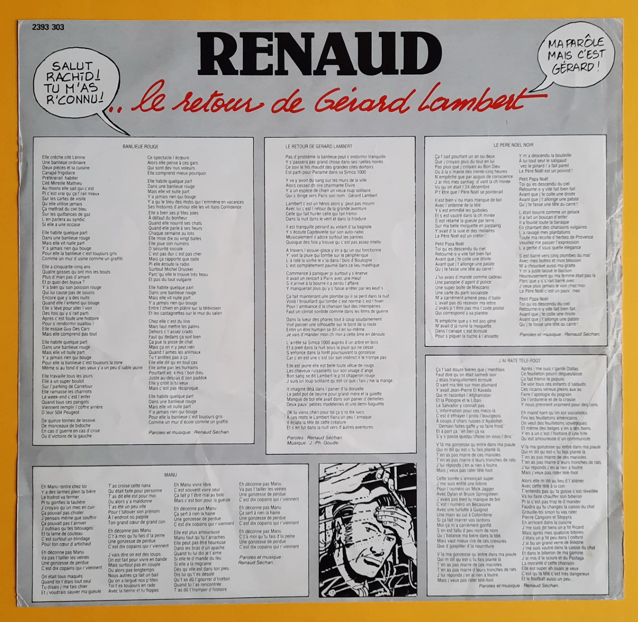 RENAUD - DISQUE VINYLE 33T BANLIEUE ROUGE / MANU / LE RETOUR DE GERARD