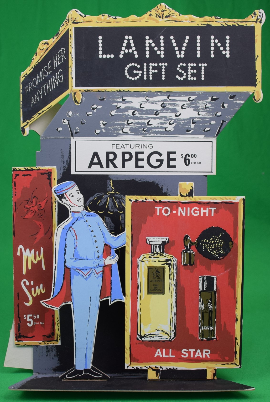 Lanvin Paris Gift Set Featuring Arpege/ My Sin Perfume To-Night/ All Star Advert Sign [Very Good]