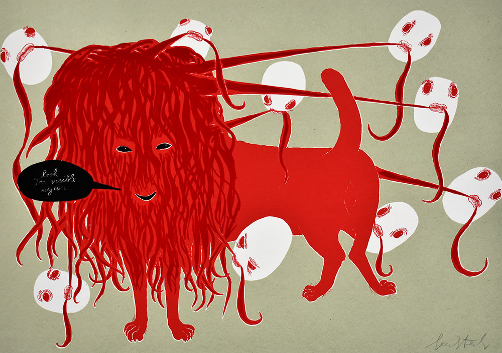 Rotes Kleid. [2009]. [Signierter Original-Farbsiebdruck / signed original color screenprint]. Feuchtenberger, Anke [ ]