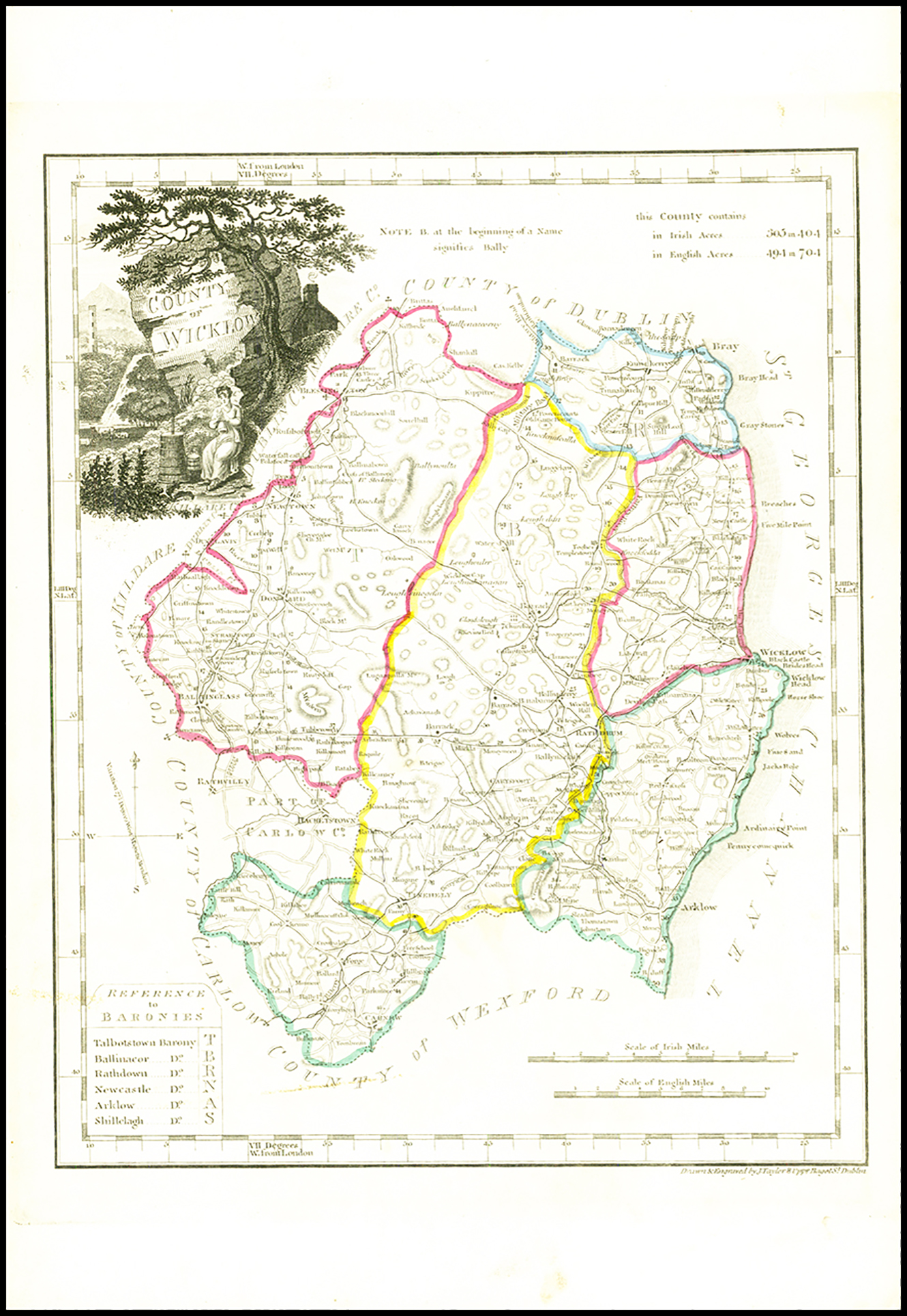 1822 Antique Ireland Irish Map COUNTY OF WICKLOW by John Grierson (IAE36) GRIERSON, GEORGE [ ]