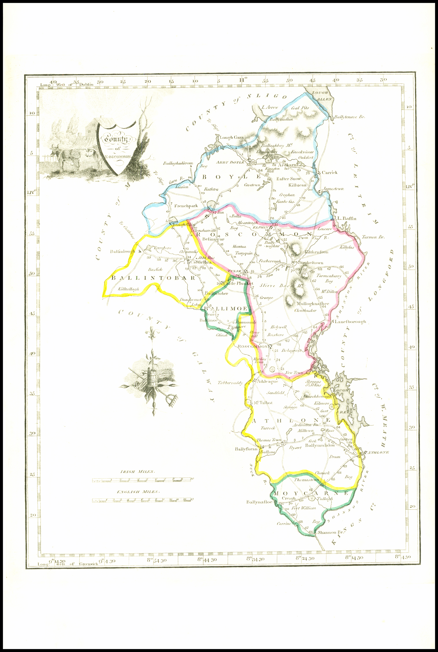 1822 Antique Ireland Irish Map COUNTY OF ROSCOMMON by John Grierson (IAE29) GRIERSON, GEORGE [ ]