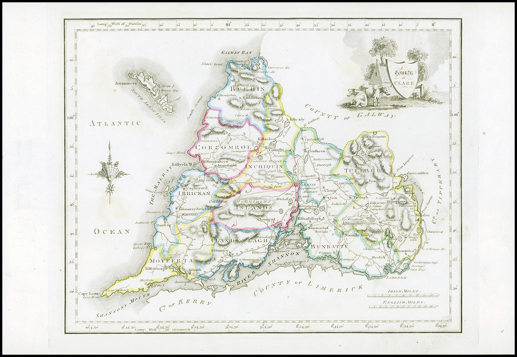 1822 Antique Ireland Irish Map COUNTY OF CLARE by John Grierson (IAE9) GRIERSON, GEORGE [ ]