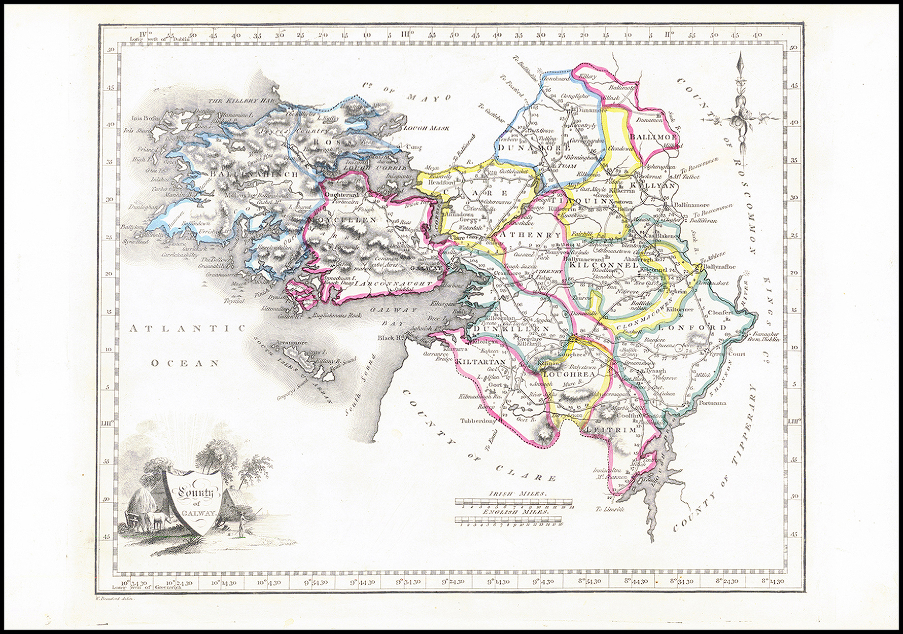 1822 Antique Ireland Irish Map COUNTY OF GALWAY by John Grierson (IAE16) GRIERSON, GEORGE [ ]