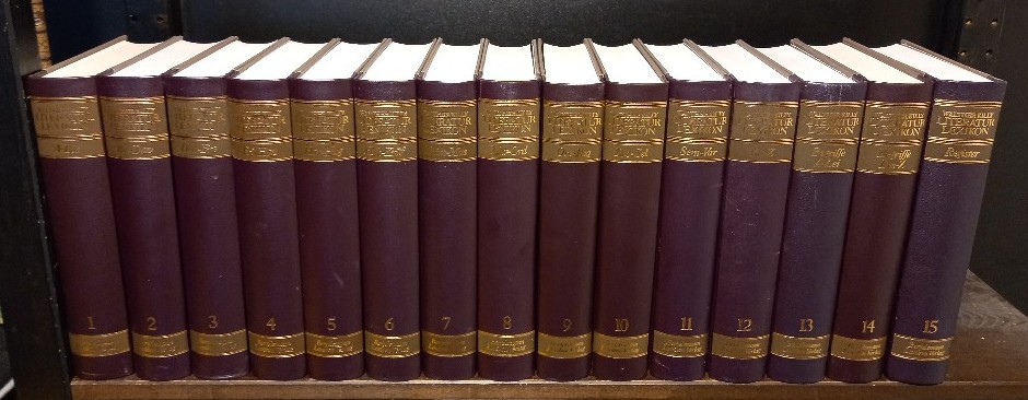 Literaturlexikon [Literatur-Lexikon]. Autoren und Werke deutscher Sprache [15 Bände. Herausgegeben von Walther Killy]. - Band 1-12: Autoren und Werke von A-Z. - Band 13 und 14: Literarische Begriffe. Epochen und Gattungen. Literaturwissenschaft und Buchwesen. - Band 15: Register. - Killy, Walther (Hrsg.)