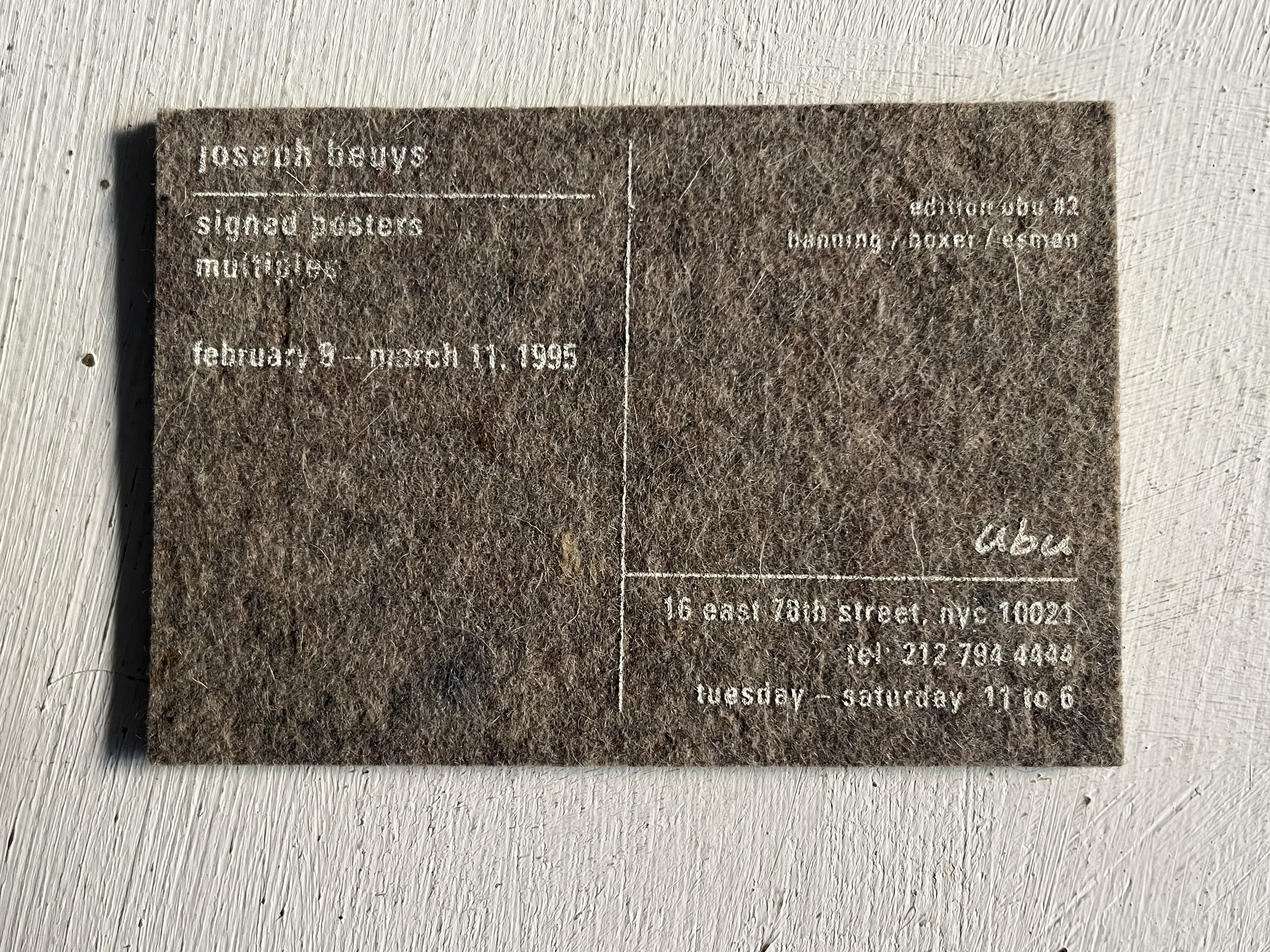 Felt Postcard - Exhibition Invite: Signed Posters - Multiples at