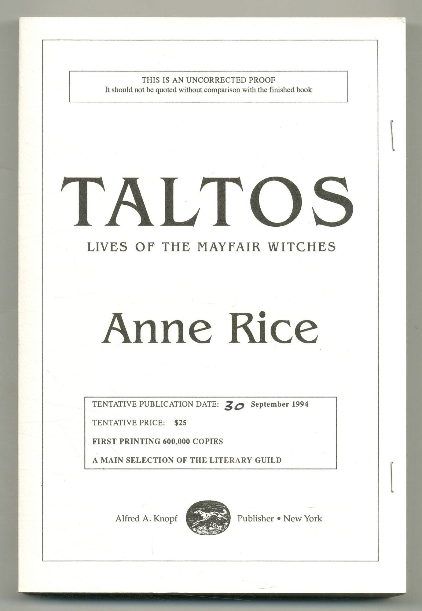 Taltos - RICE, Anne