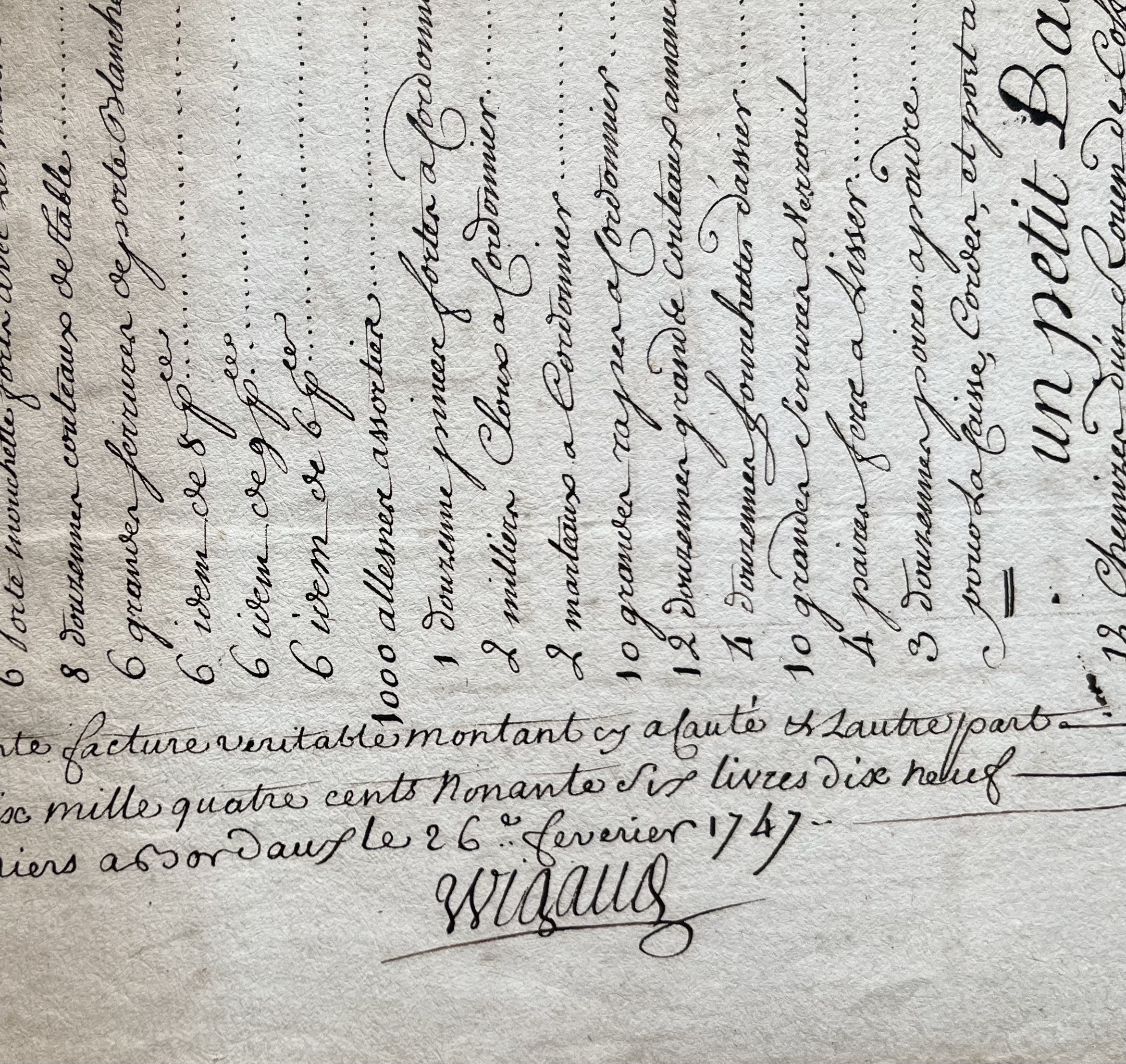 [Signé] Inventaire des marchandises chargées sur un navire à Bordeaux pour la Louisiane, en 1747. [ ] [Couverture souple]