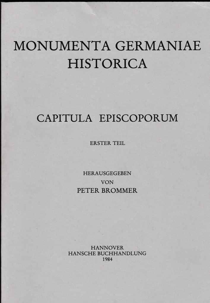 Capitula Episcoporum, Pars I - BROMMER (peter) hrsg