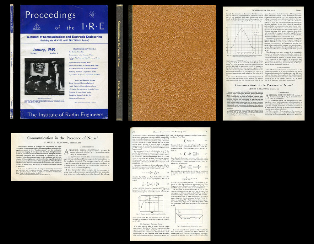 Communications in the Presence of Noise Proceedings of IRE [The Institute of Radio Engineers] 37, No. 1, January pp. 10-21 by Shannon, Claude: (1949) 1st Edition. | Atticus Rare Books