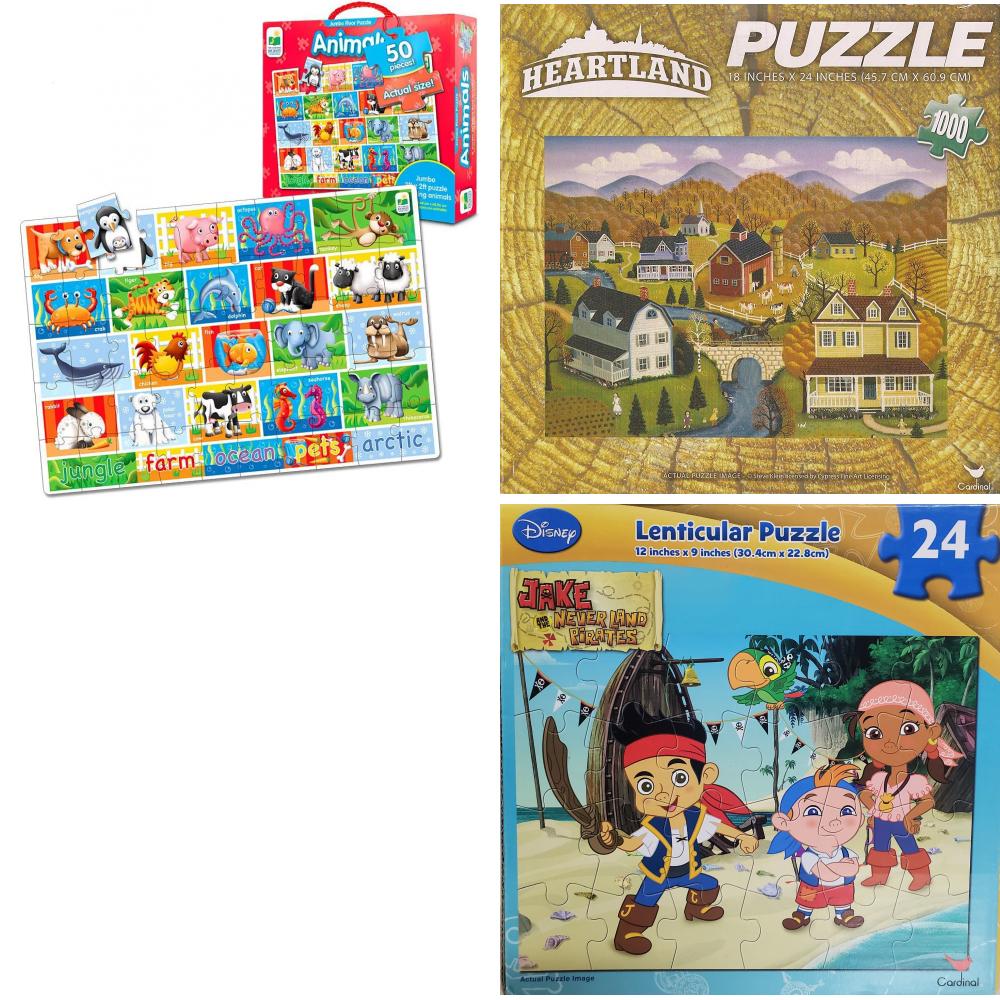Assorted Puzzles 4 Pack Bundle: The Learning Journey: Jumbo Floor Puzzles - Animals - Extra Large Puzzle Measures 3 ft by 2 ft - Preschool Toys & Gif