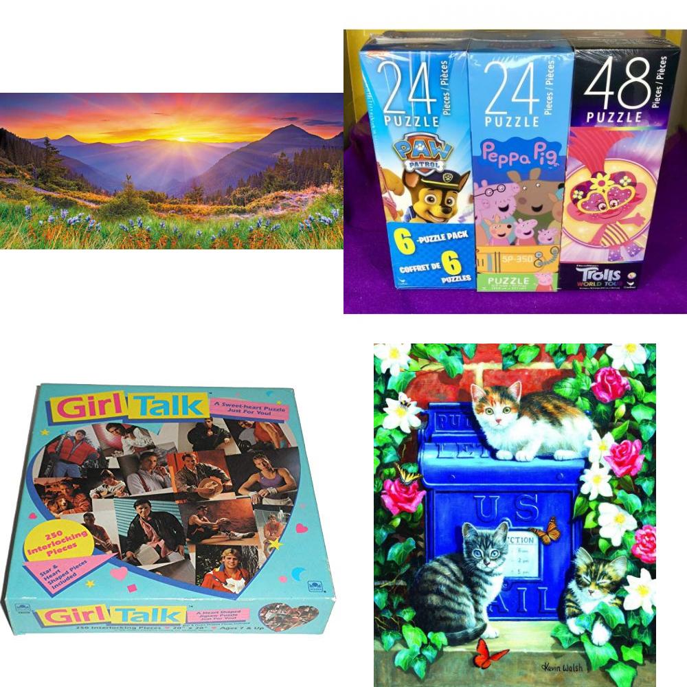 Assorted Puzzles 4 Pack Bundle: Click Magic Sunset 1000 Piece Puzzle by Mega Puzzles, Ultimate Kids Jigsaw Puzzles Bundle 6 Pack Assorted 24-48 Pc Ki