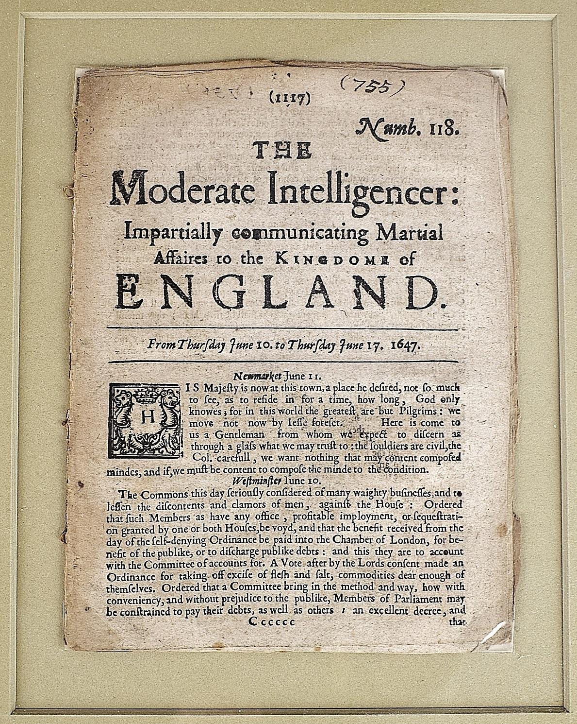 The moderate intelligencer impartially communicating martiall affairs