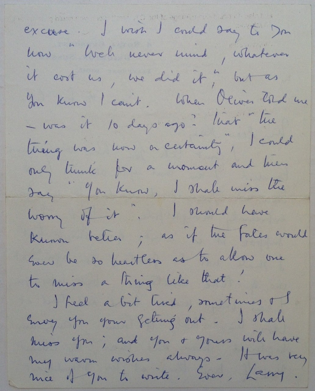 [Signé] Autographed Letter Signed "Larry" on personal stationery OLIVIER, Laurence (1907 - 1989) [ ]