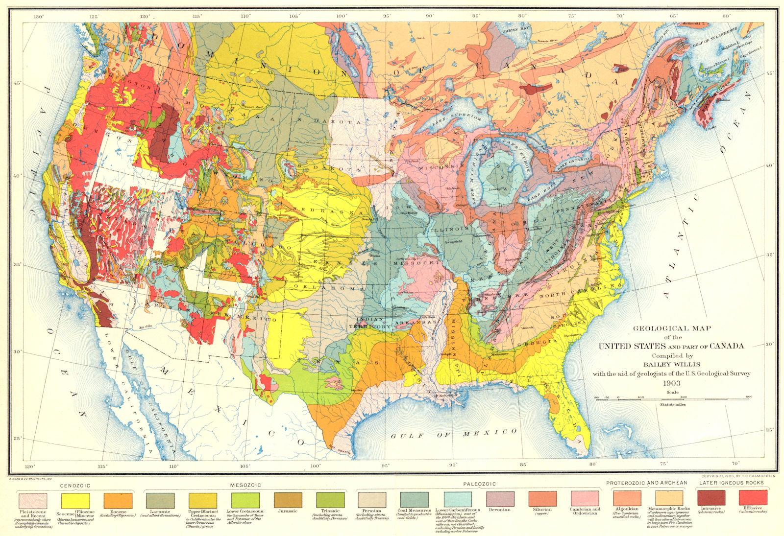 Geological Map Of The United States And Part Of Canada By Scientific 31407873407