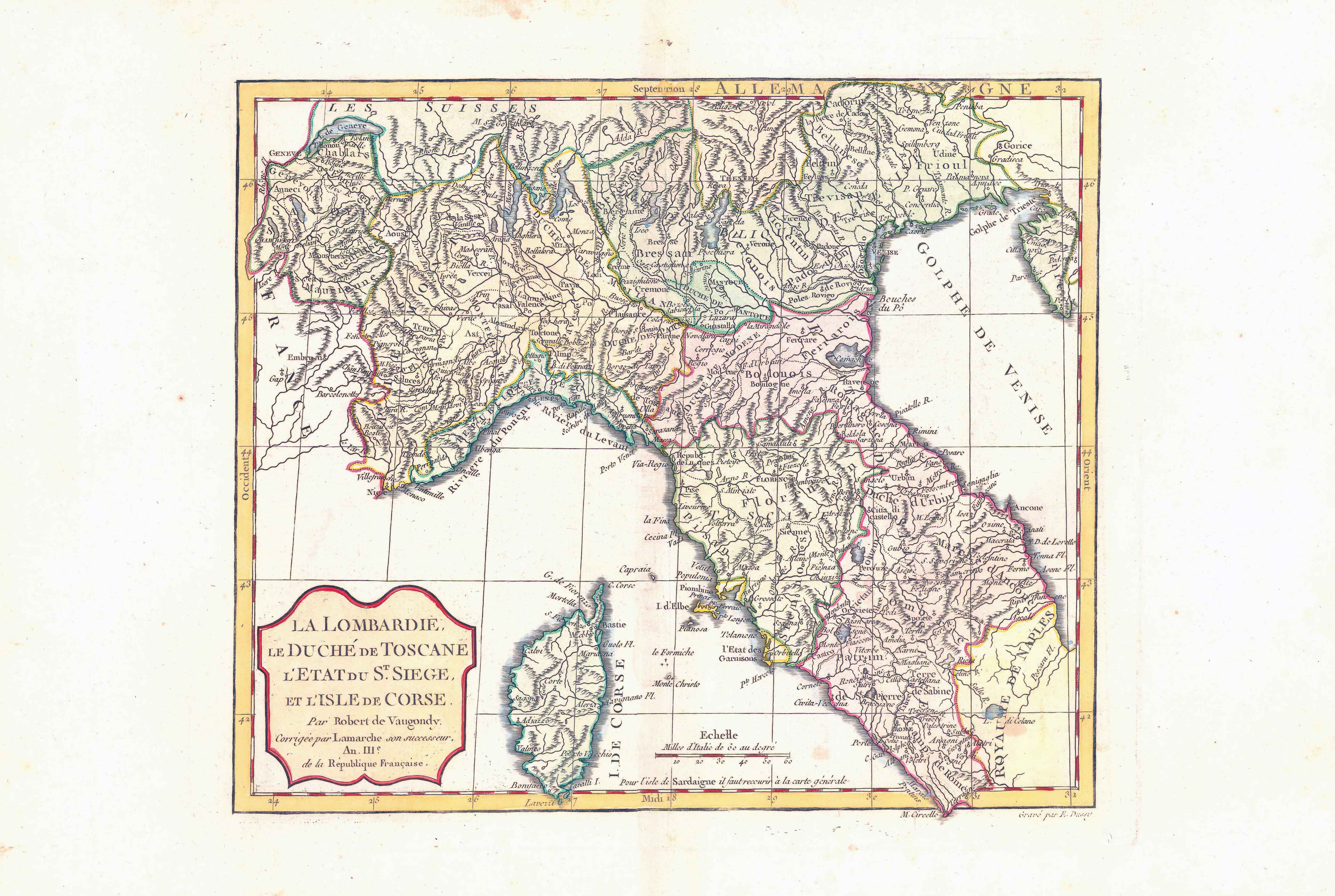 1795 LOMBARDIE TOSCANE CORSE Italy Map LOMBARDY Tuscany by Vaugondy (LM ...