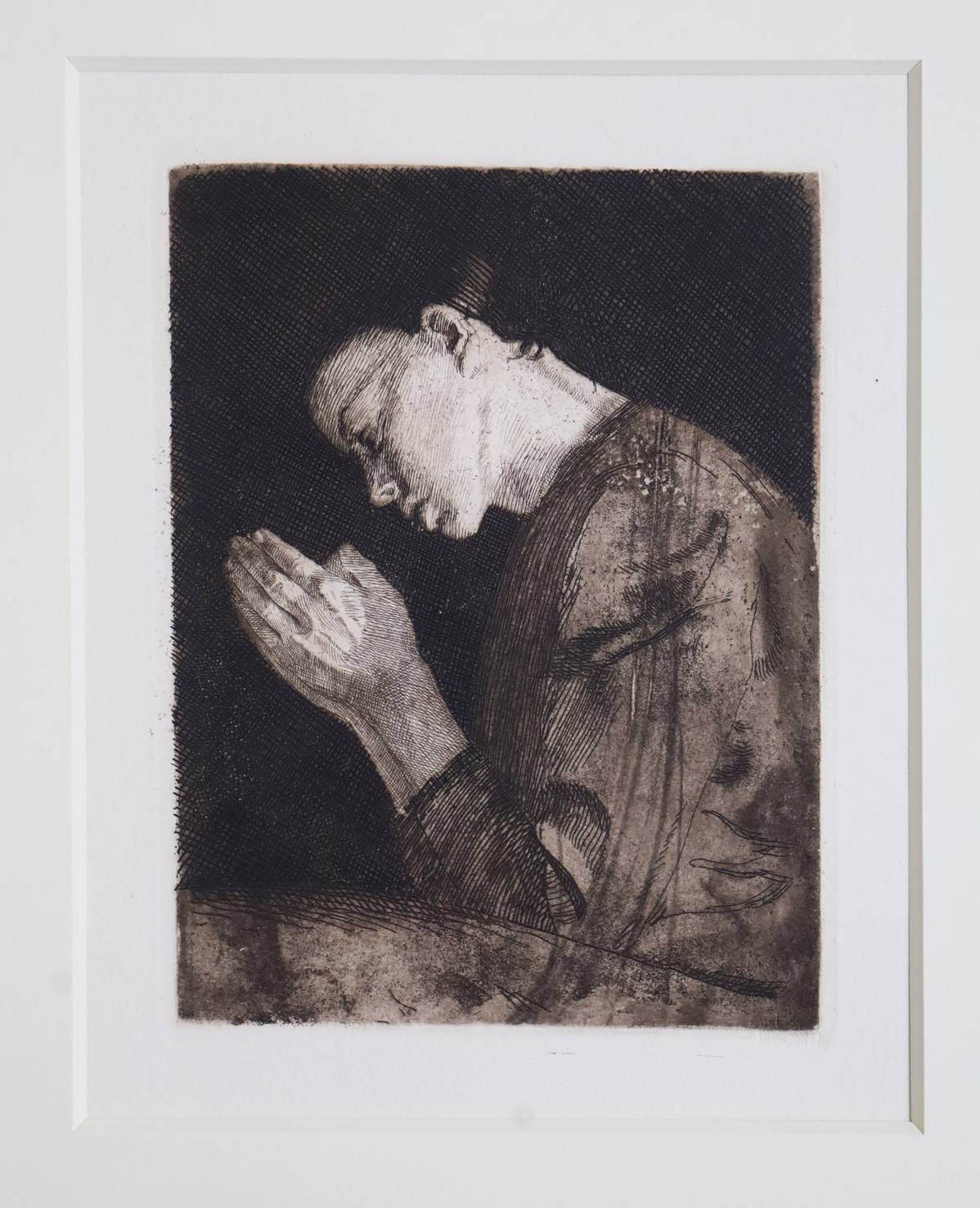 Käthe Kollwitz, originale Radierung, Betendes Mädchen, 1892 von