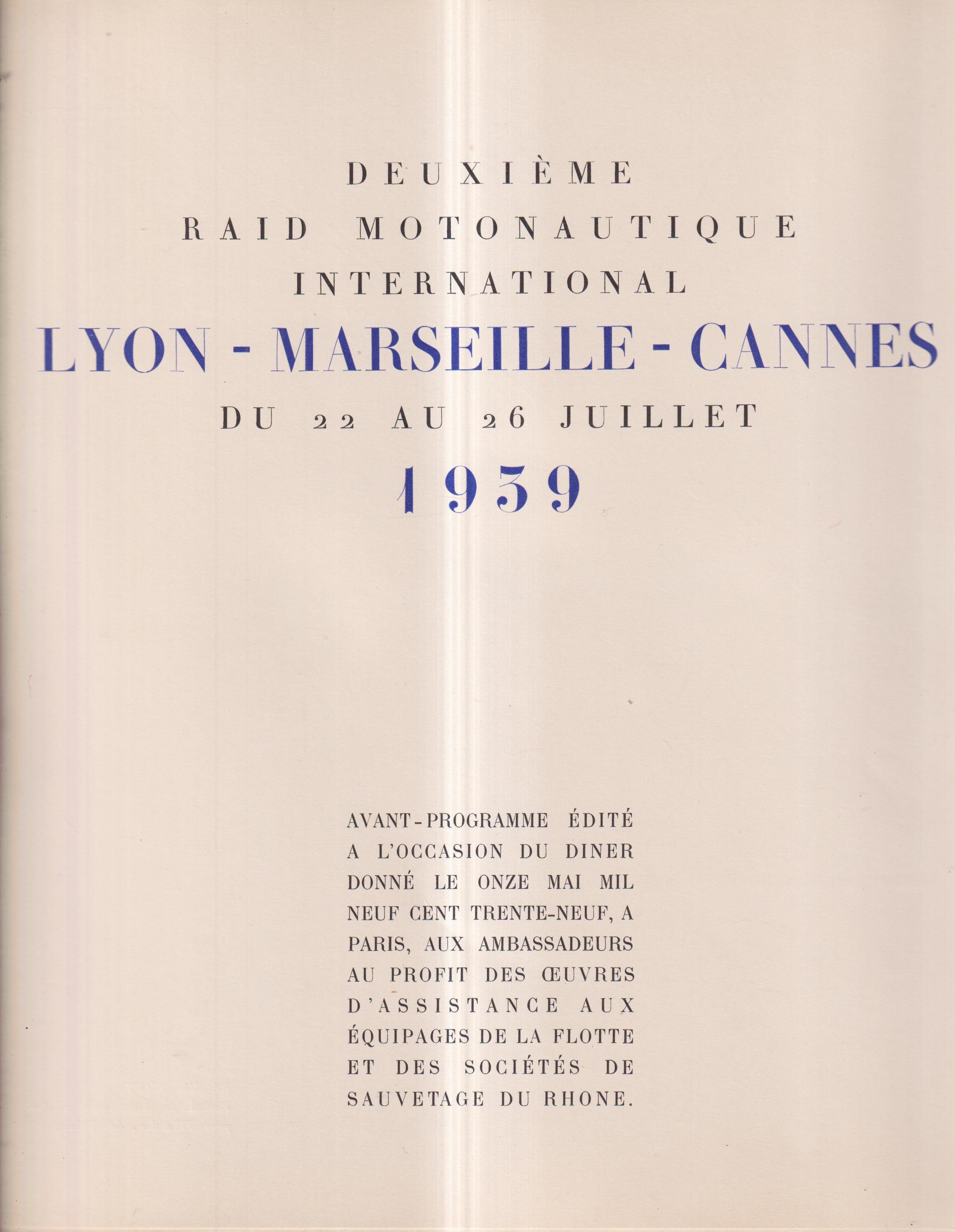 Distinctif Raid Motonautico Internazionale Lyon Marseille Cannes 1939 - Liberty - France