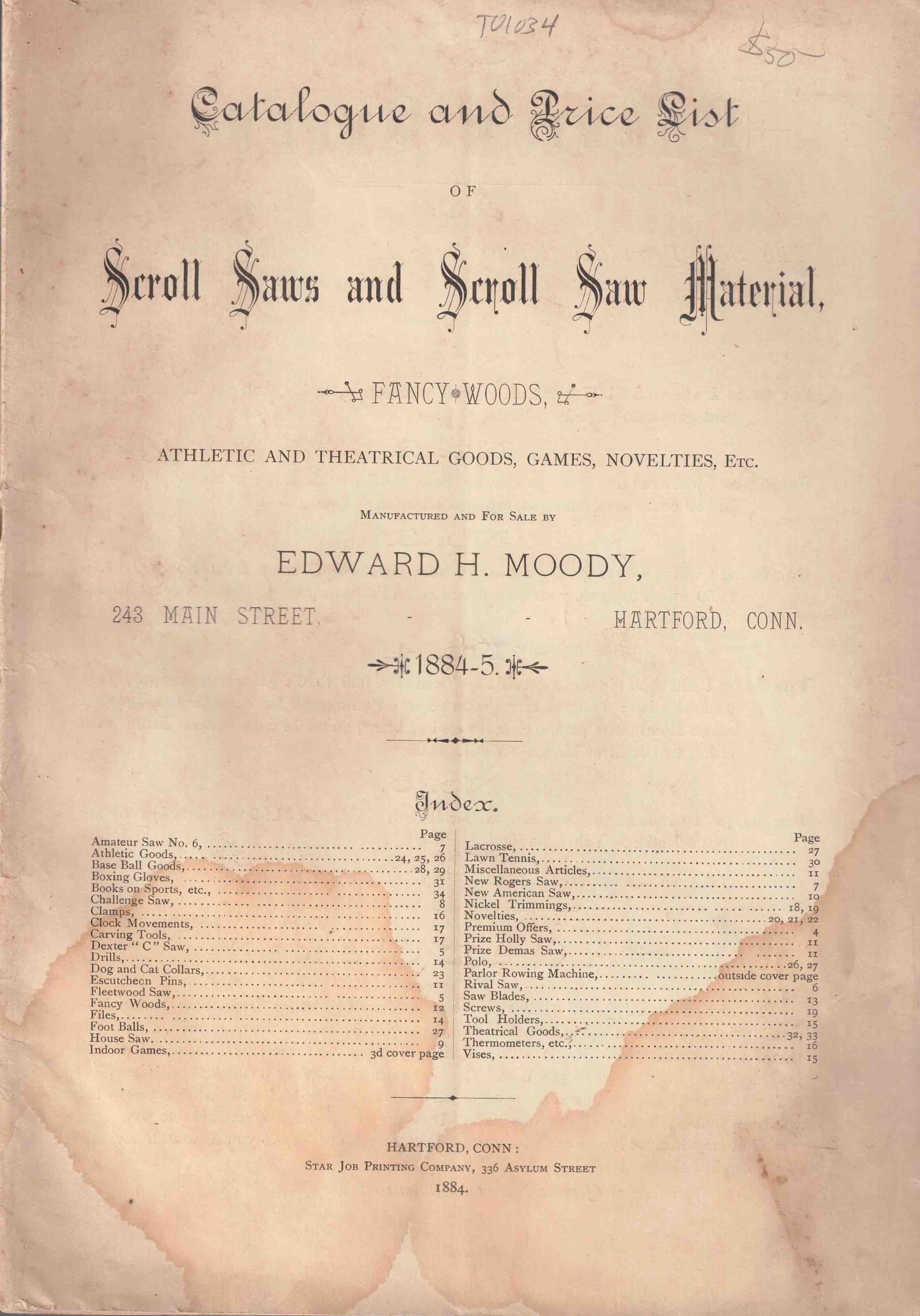 Catalogue and Price List of Scroll Saws and Scroll Saw Material Moody, Edward H. [ ] [Softcover]
