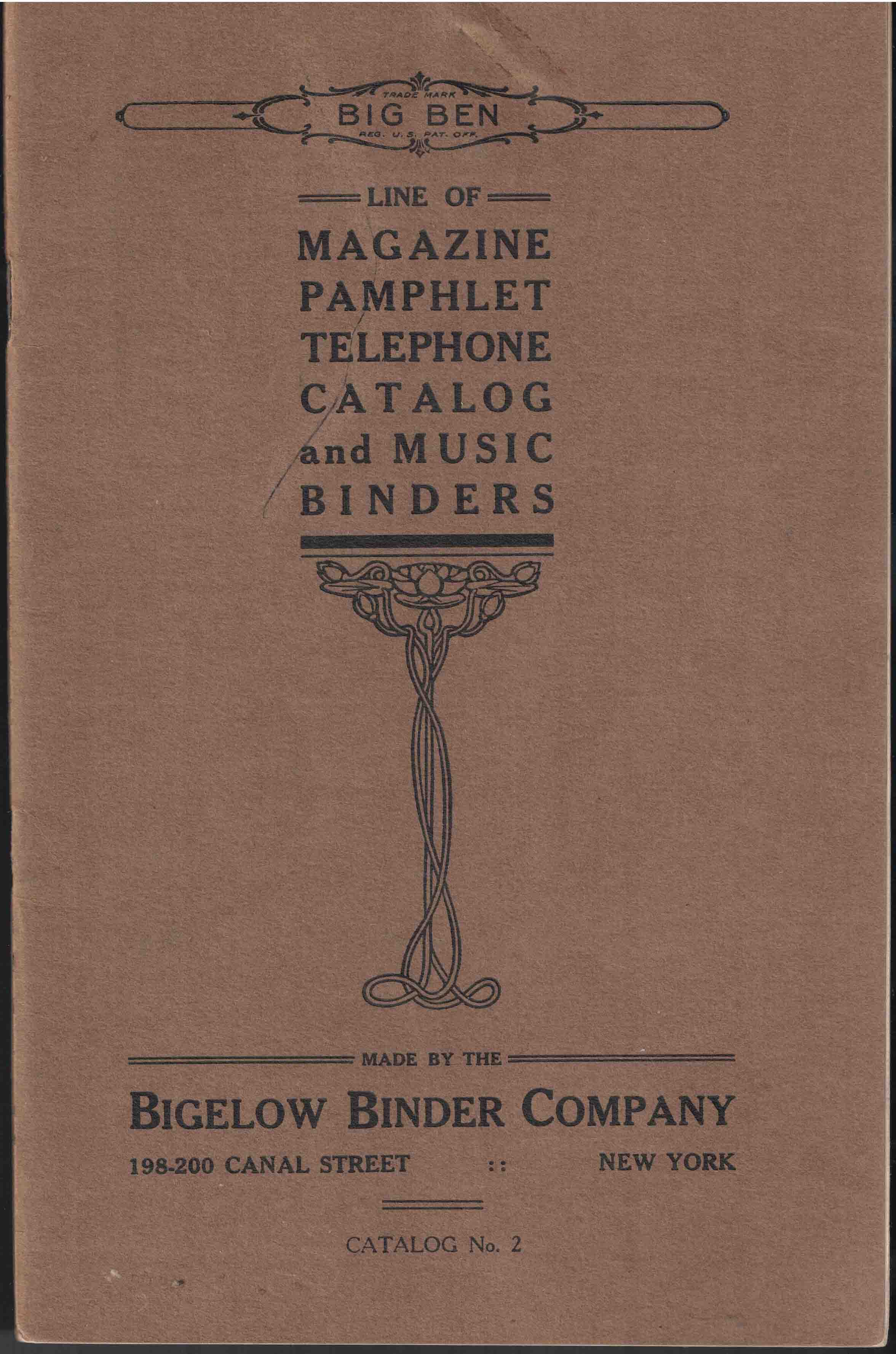Big Ben Line of Magazine, Pamphlet, Telephone, Catalog and Music Binders - Catalog No. 2 BIgelow Binder Co. [ ] [Softcover]