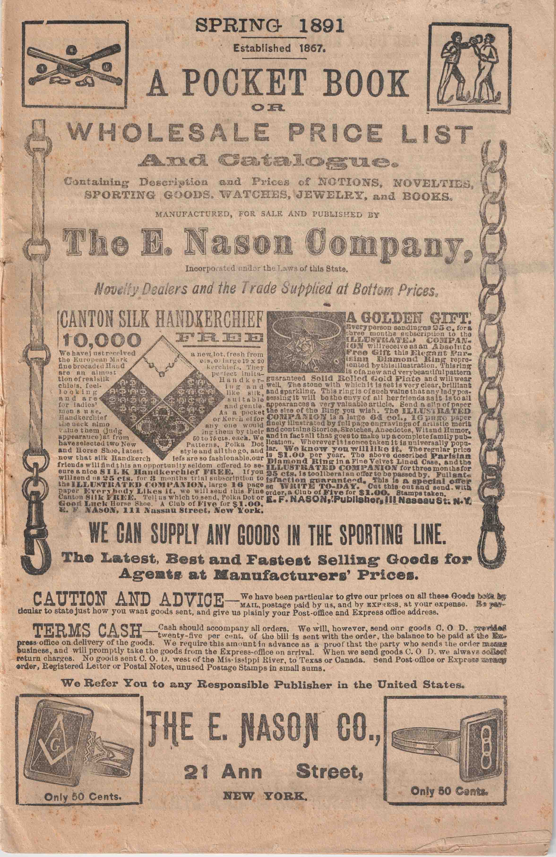 Wholesale Price List and Catalogue of Notions, Novelties, Watches and Jewelry Nason, E., & Co. [ ]