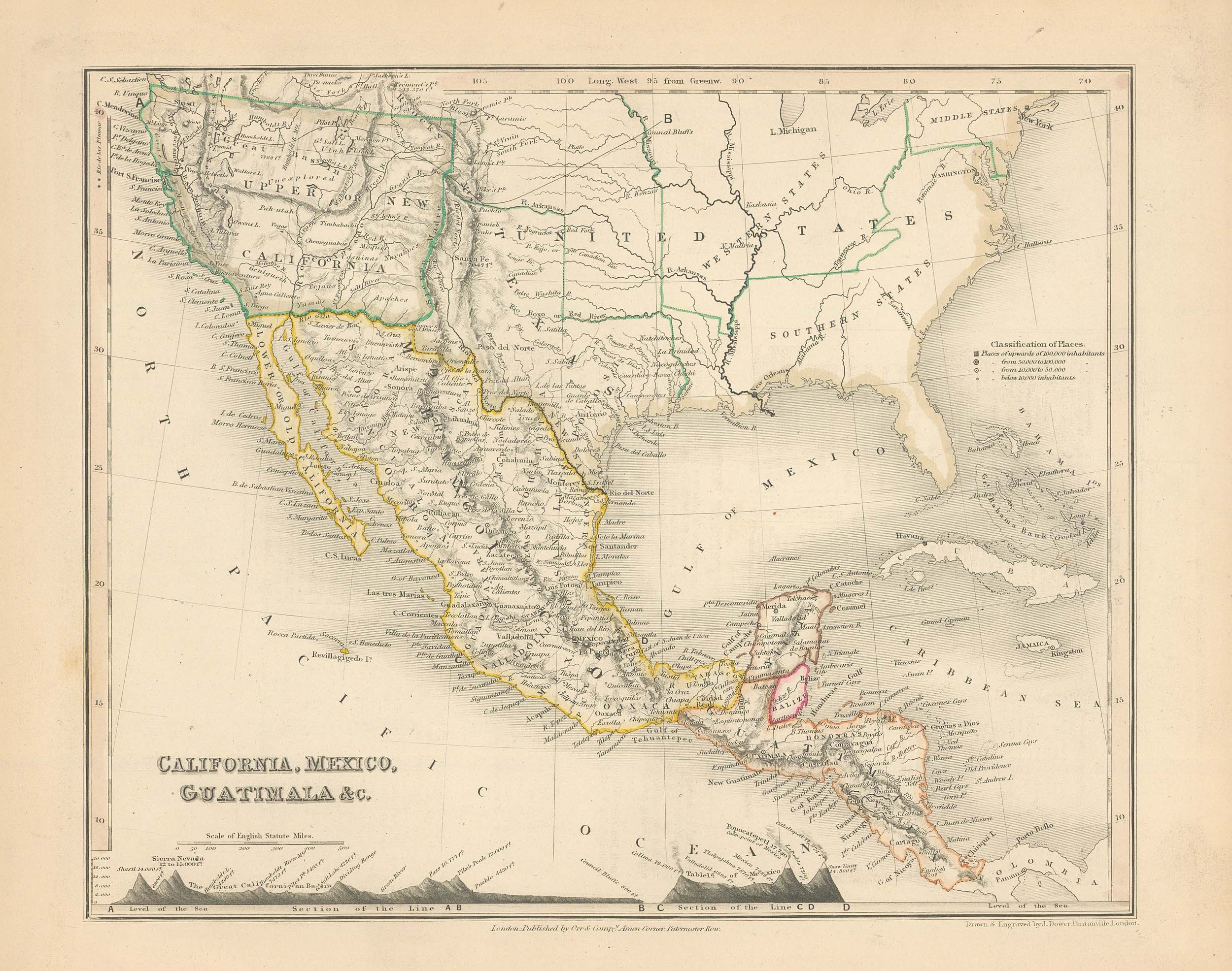 Milner's 1850 Map of California, Mexico, and Guatemala by Reverend 