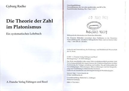 Die Theorie der Zahl im Platonismus : ein systematisches Lehrbuch. Achtung: nur eine Kopie !!! - Radke, Gyburg