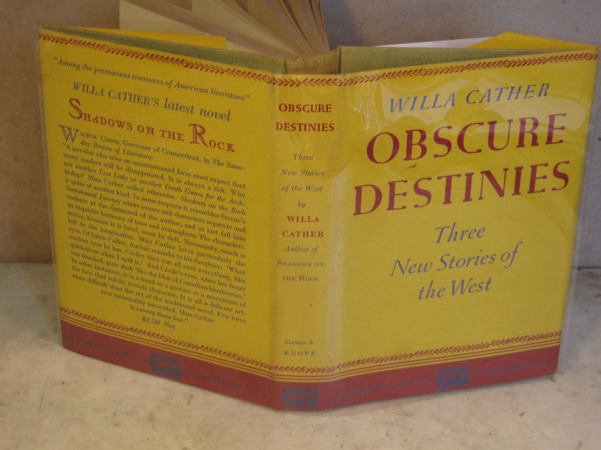 Obscure Destinies, Three New Stories of the West by Cather, Willa Very