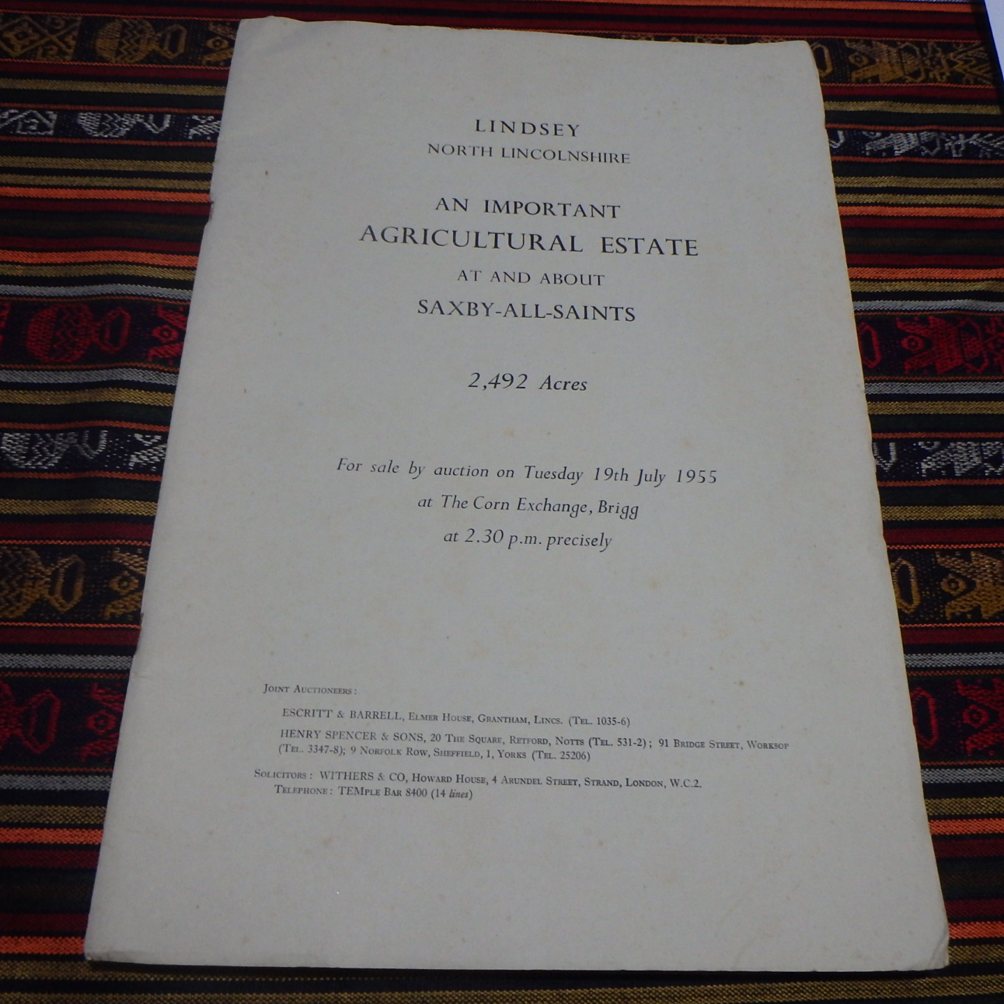 Lindsey - North Lincolnshire - Saxby-All-Saints - Auction Sale Catalogue 1955 with 5 maps and photos DN18 6BH DN20 0QB [Very Good] [Softcover]