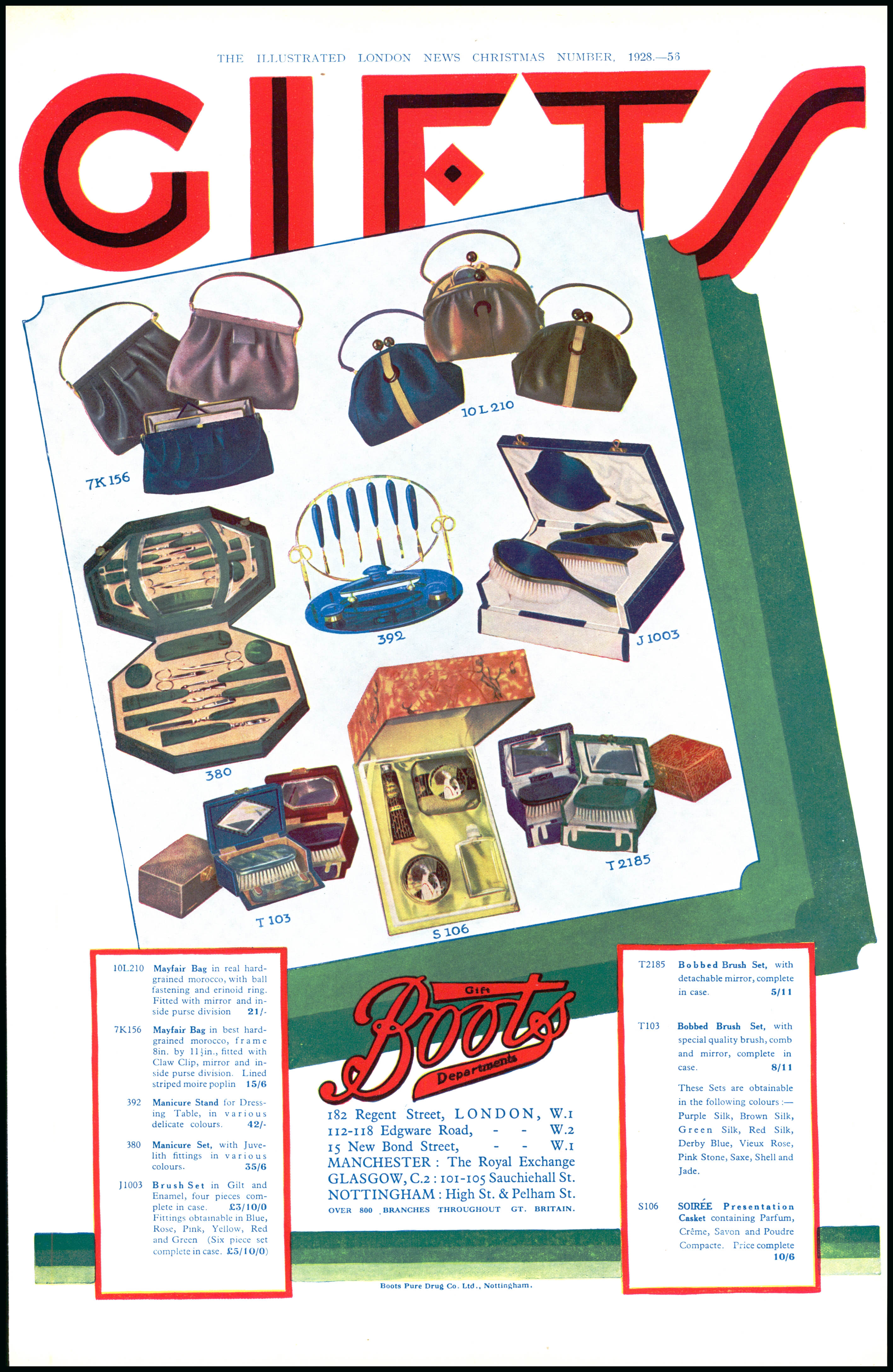 1928 Vintage Advertising BOOTS Gifts Mayfair Handbag Brush Set (AD10-158) [ ]
