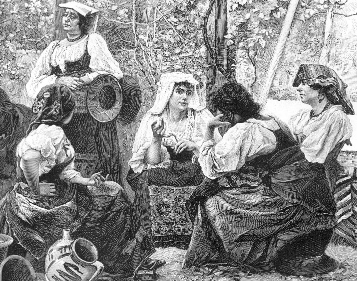 Women Around a Fountain by Ricardo Lopez Cabrera, Spanish Painter [Assez bon]