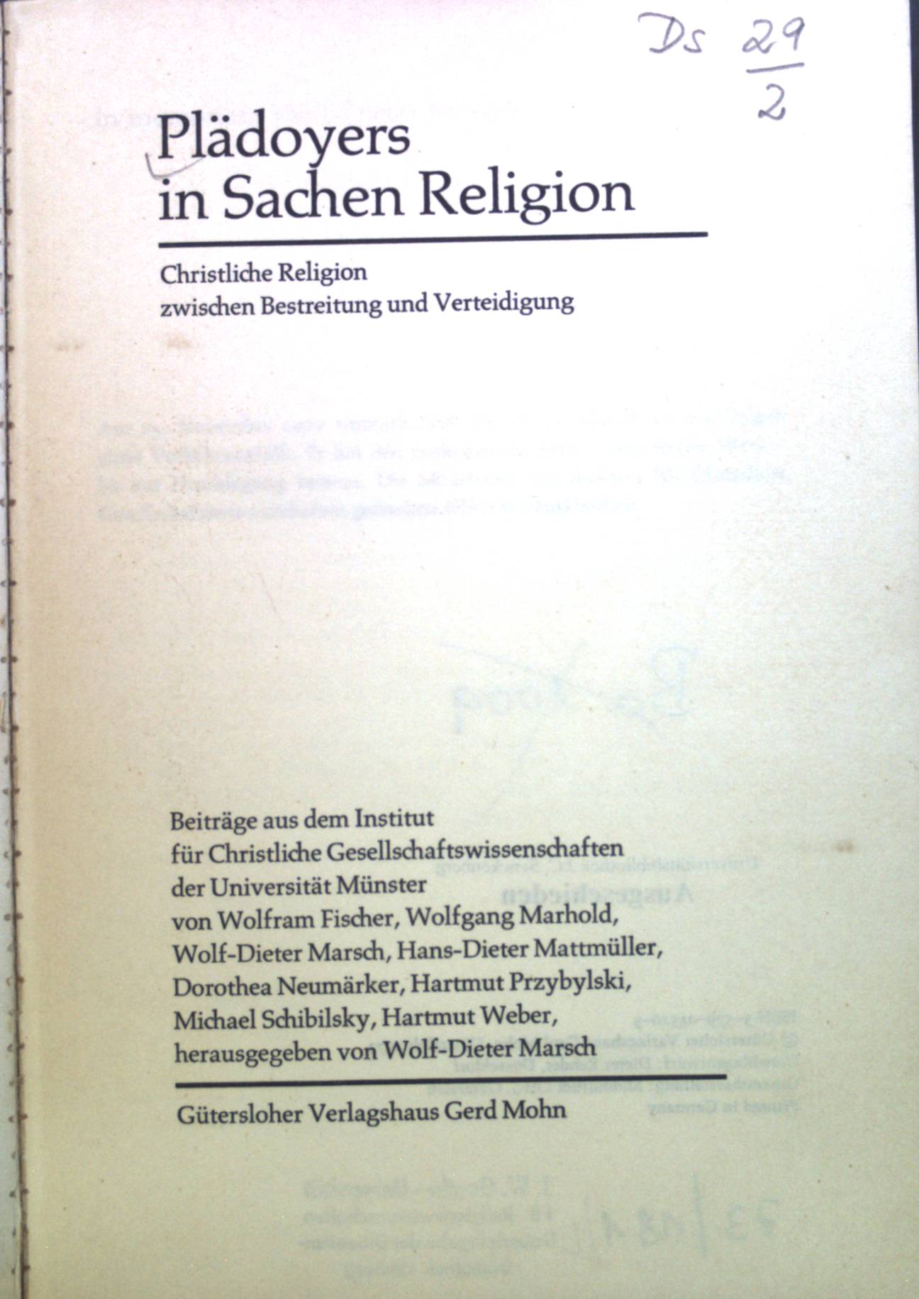 Plädoyers in Sachen Religion : christl. Religion zwischen Bestreitung u. Verteidigung. - Marsch, Wolf-Dieter
