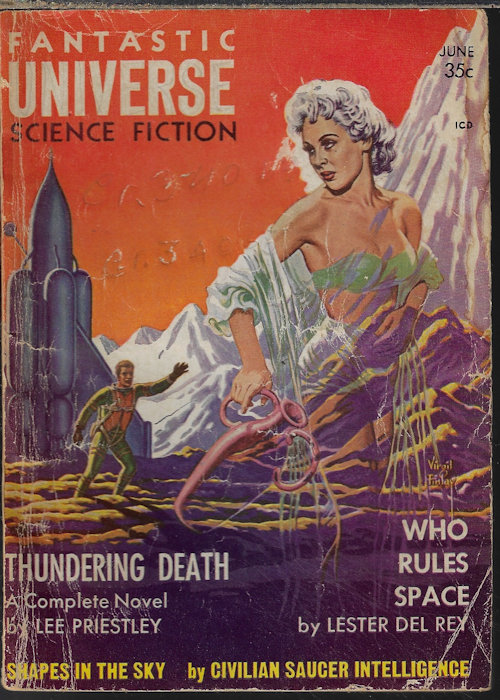 FANTASTIC UNIVERSE: June 1958 - Fantastic Universe (Harry Harrison; Bertram Chandler; Lester del Rey; Eric Frank Russell; Robert F. Young; Lee Priestley; Edward D. Hoch; Franklyn Roberts; John Christopher; Civilian Saucer Intelligence; Hans Stefan Santesson; George Whitley)