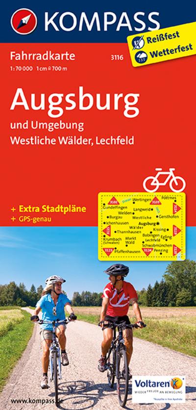 KOMPASS Fahrradkarte Augsburg und Umgebung - Westliche Wälder - Lechfeld : Westliche Wälder, Lechfeld + Extra Stadtpläne. Leicht lesbar & detailgetreu, Tipps für Freizeit & Familie. GPS-genau. Reißfest, wetterfest - Kompass-Karten