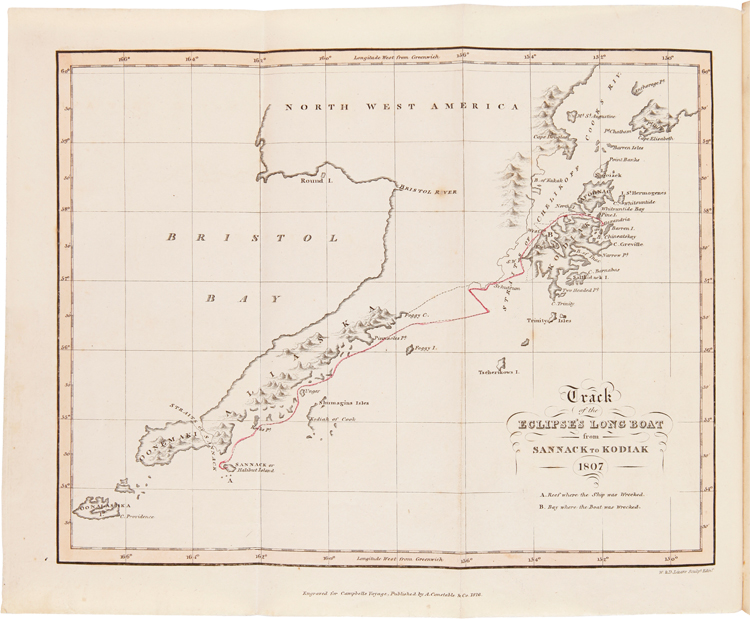 A VOYAGE ROUND THE WORLD, FROM 1806 TO 1812; IN WHICH JAPAN, KAMSCHATKA, THE ALEUTIAN ISLANDS, AND THE SANDWICH ISLANDS, WERE VISITED. INCLUDING A NARRATIVE OF THE AUTHOR'S SHIPWRECK ON THE ISLAND OF SANNACK, AND HIS SUBSEQUENT WRECK IN THE SHIP'S LONG BOAT. WITH AN ACCOUNT OF THE PRESENT STATE OF THE SANDWICH ISLANDS, AND A VOCABULARY OF THEIR LANGUAGE - Campbell, Archibald
