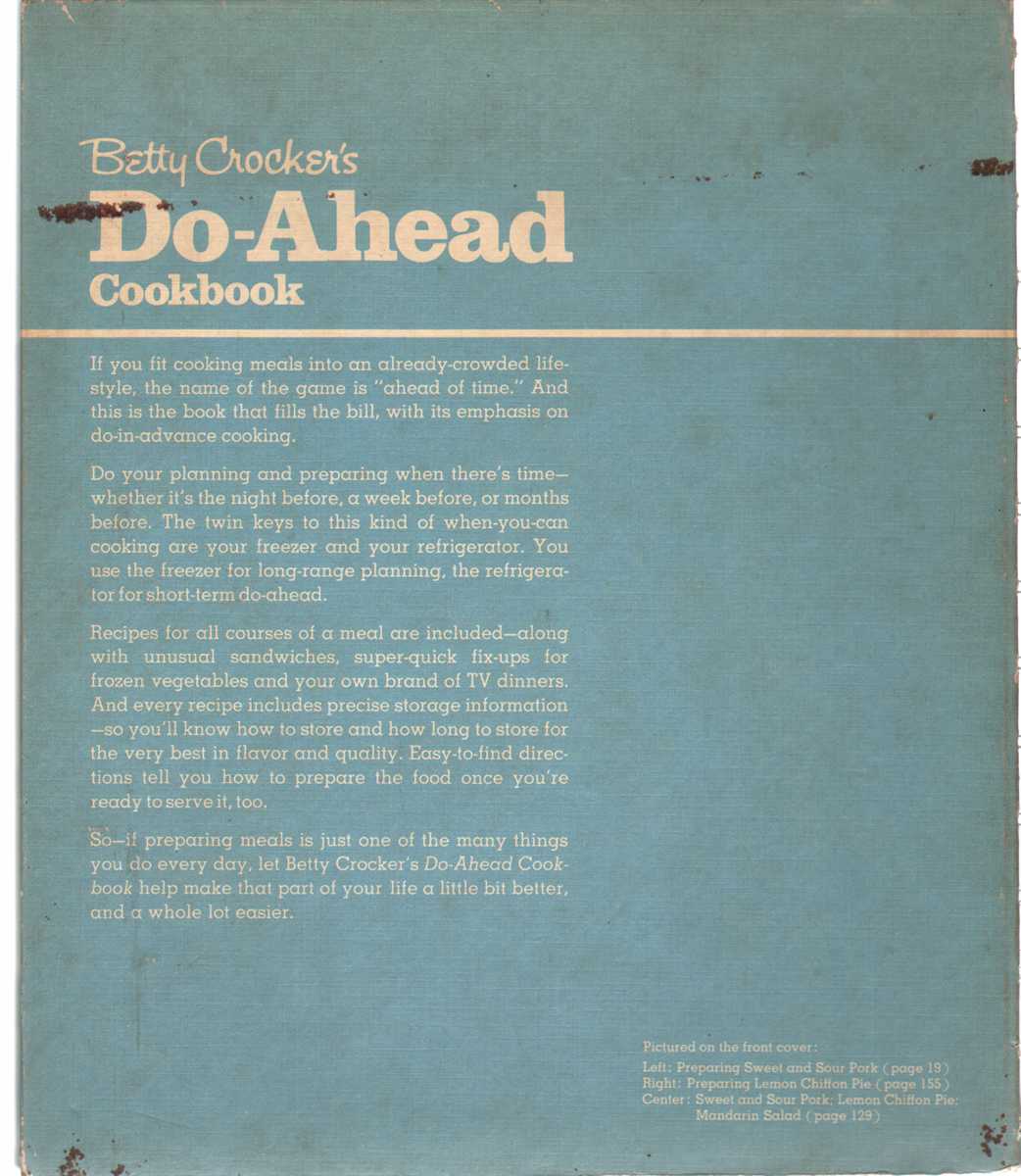 BETTY CROCKER'S DOAHEAD COOKBOOK From the Freezer and the Refrigerator by Betty Crocker Very