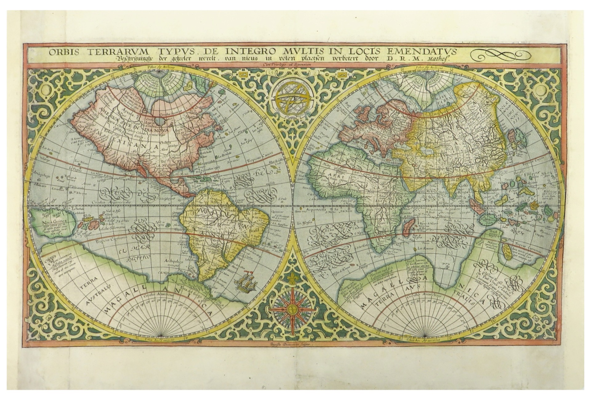 Oude, antieke wereldkaart in twee halfronden. von KAART|MAP: (1621