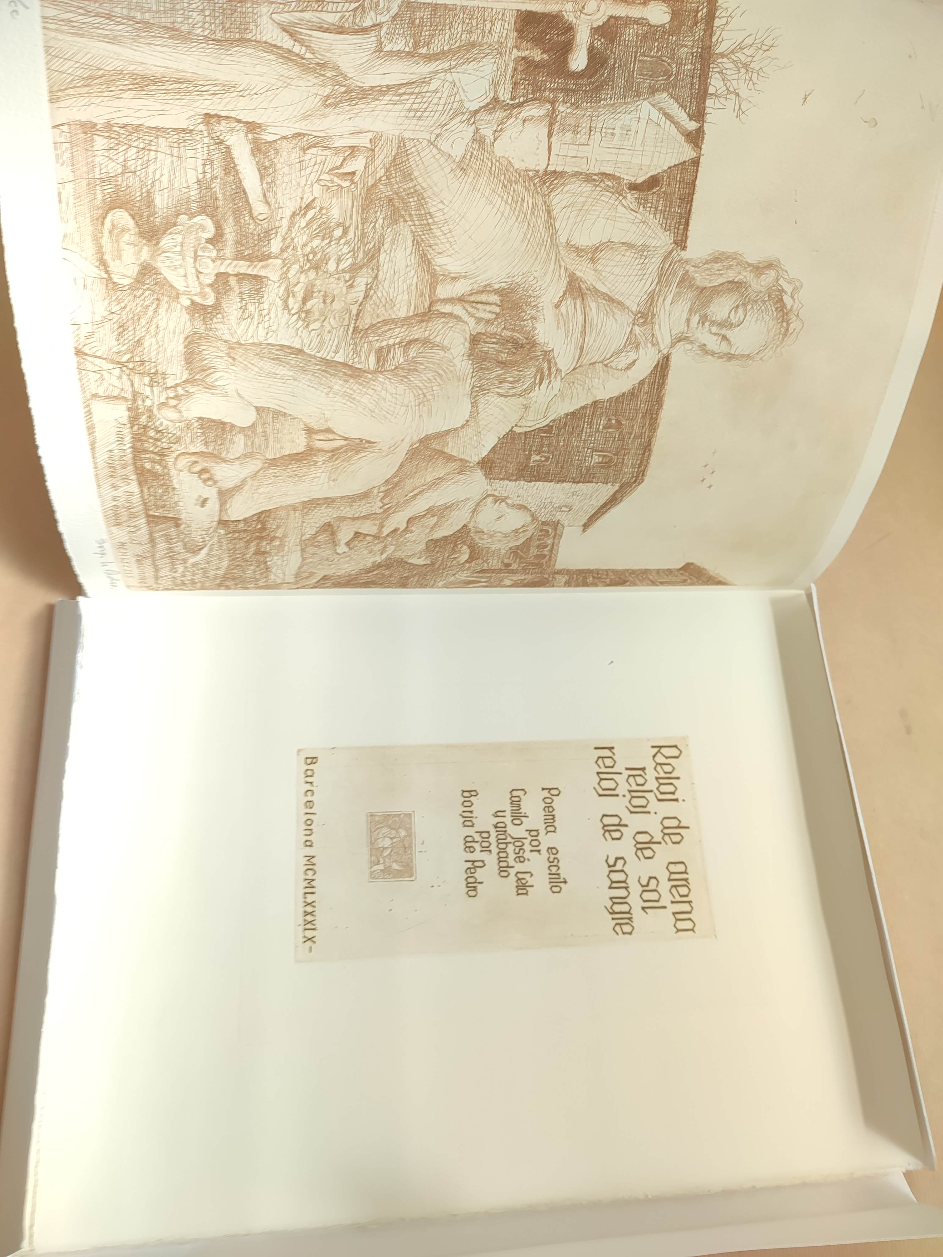 RELOJ DE ARENA, RELOJ DE SOL, RELOJ DE SANGRE" Poema escrito por Camilo José Cela y grabado por Borja de Pedro. RARÍSIMA Y REPUDIADA OBRA. CELA, Cami