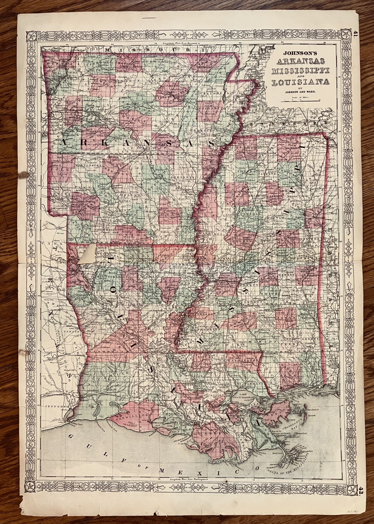 Map of Louisiana, Mississippi and Arkansas, 1862
