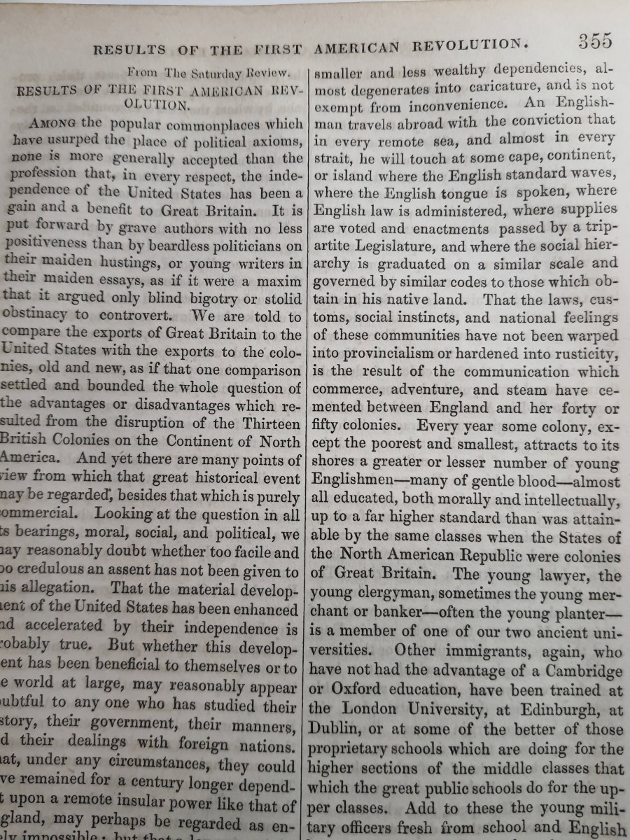 Article: Results of the First American Revolution From "The Saturday ...