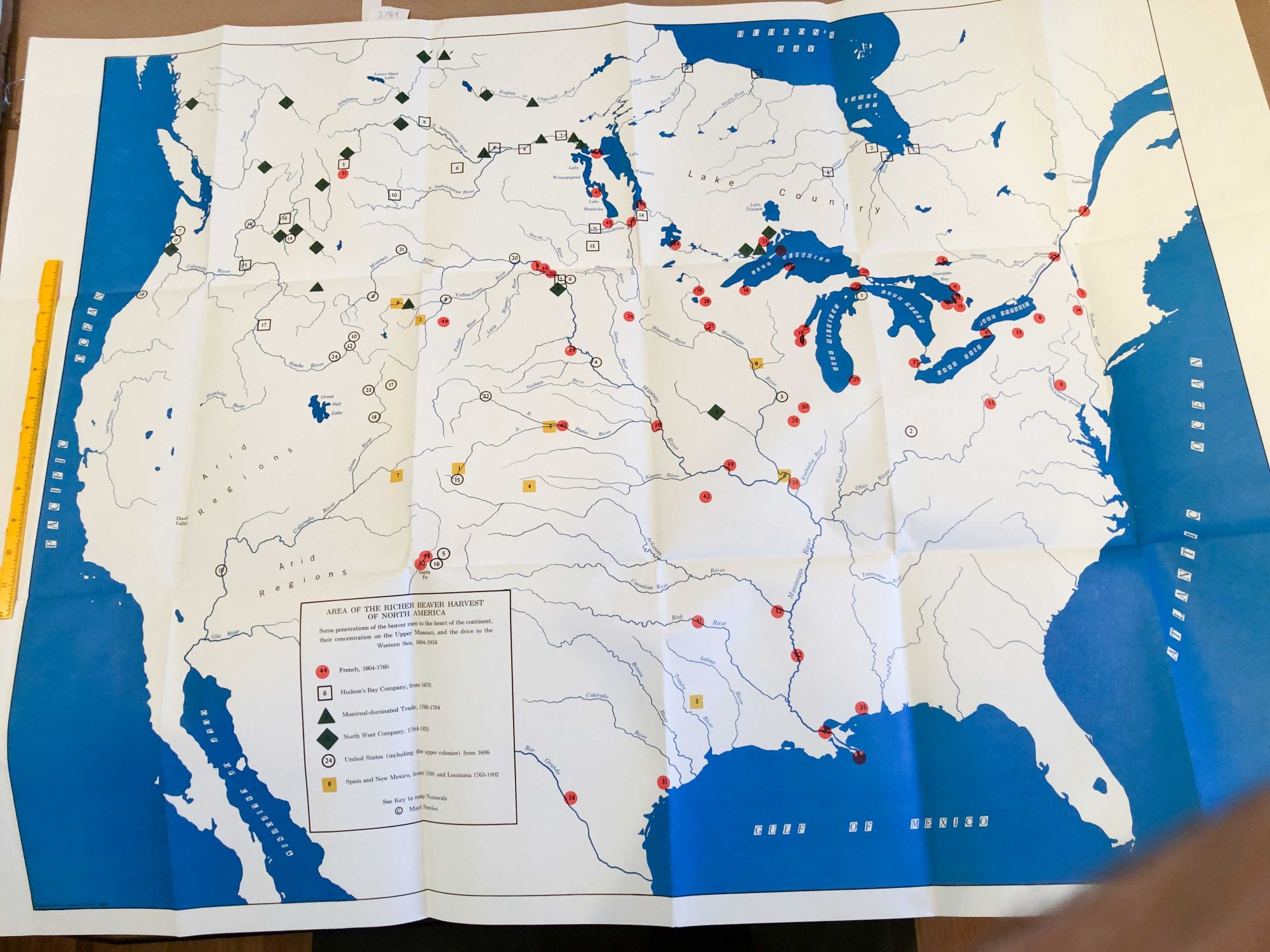 Proof Map of Areas of Richer Beaver Harvest related to book The Beaver Men Spearheads of Empire Mari Sandoz Douglas Waugh [Very Good] [Hardcover]