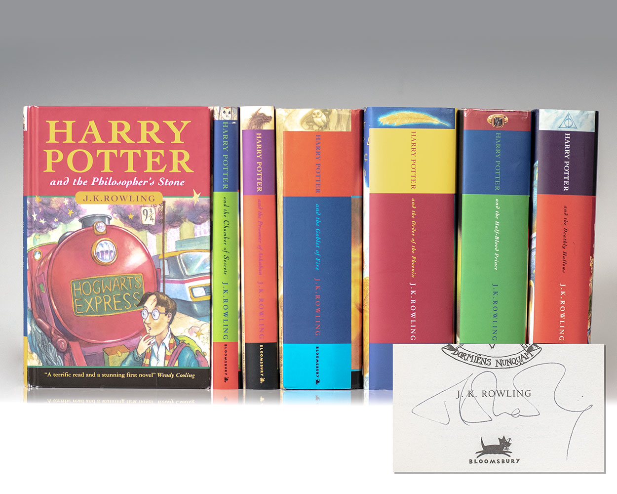 Harry Potter, complete set of the collector's deluxe editions:  Philosopher's Stone, Chamber of Secrets, Prisoner of Azkaban, Goblet of  Fire, Order of the Phoenix, Half-blood Prince, and Deathly Hallows