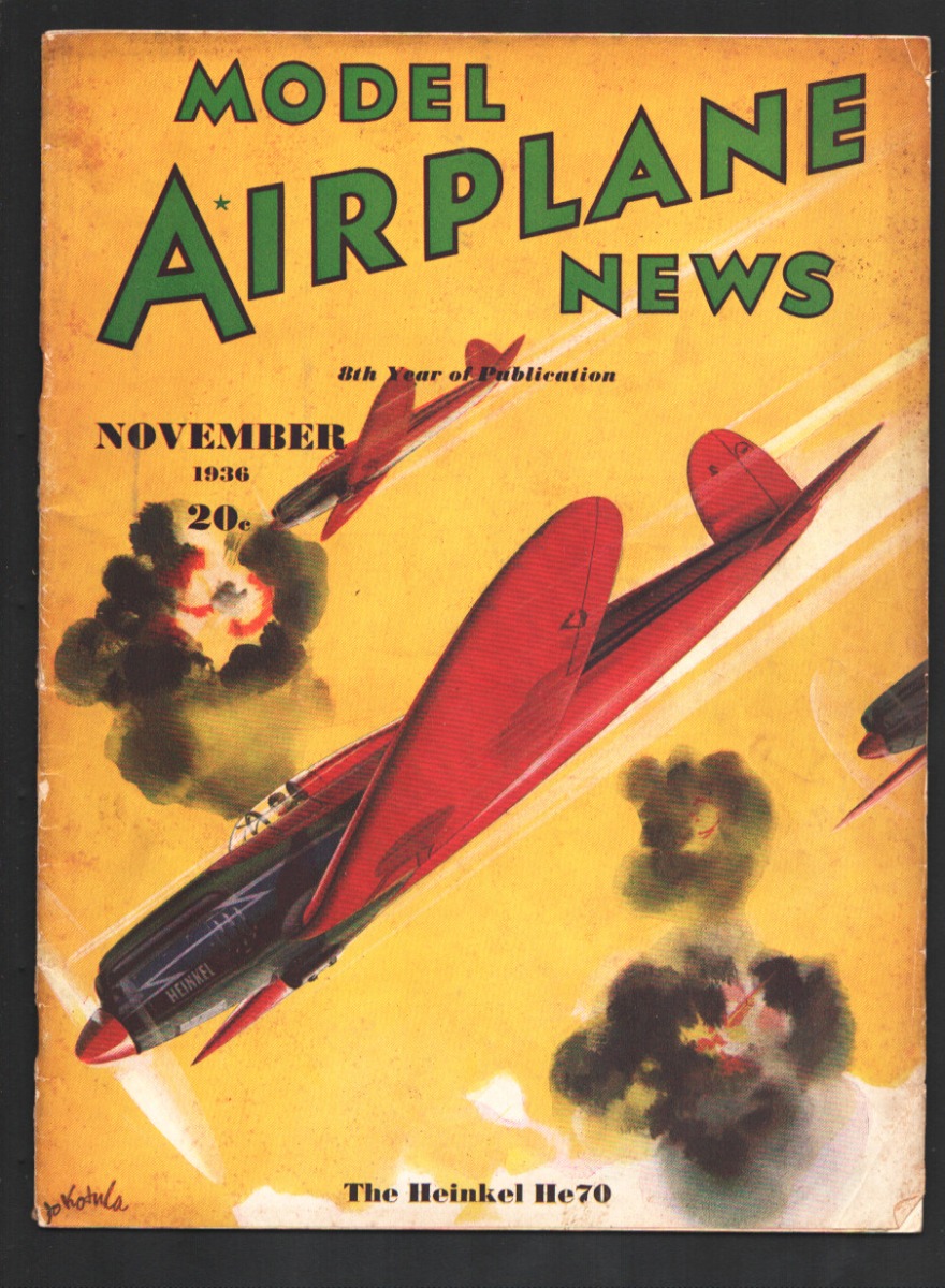 Model Airplane News 11/1936-Heinkel He70-J. Kotula pulp style cover art -Military Aircraft-VG [Very Good] [Softcover]