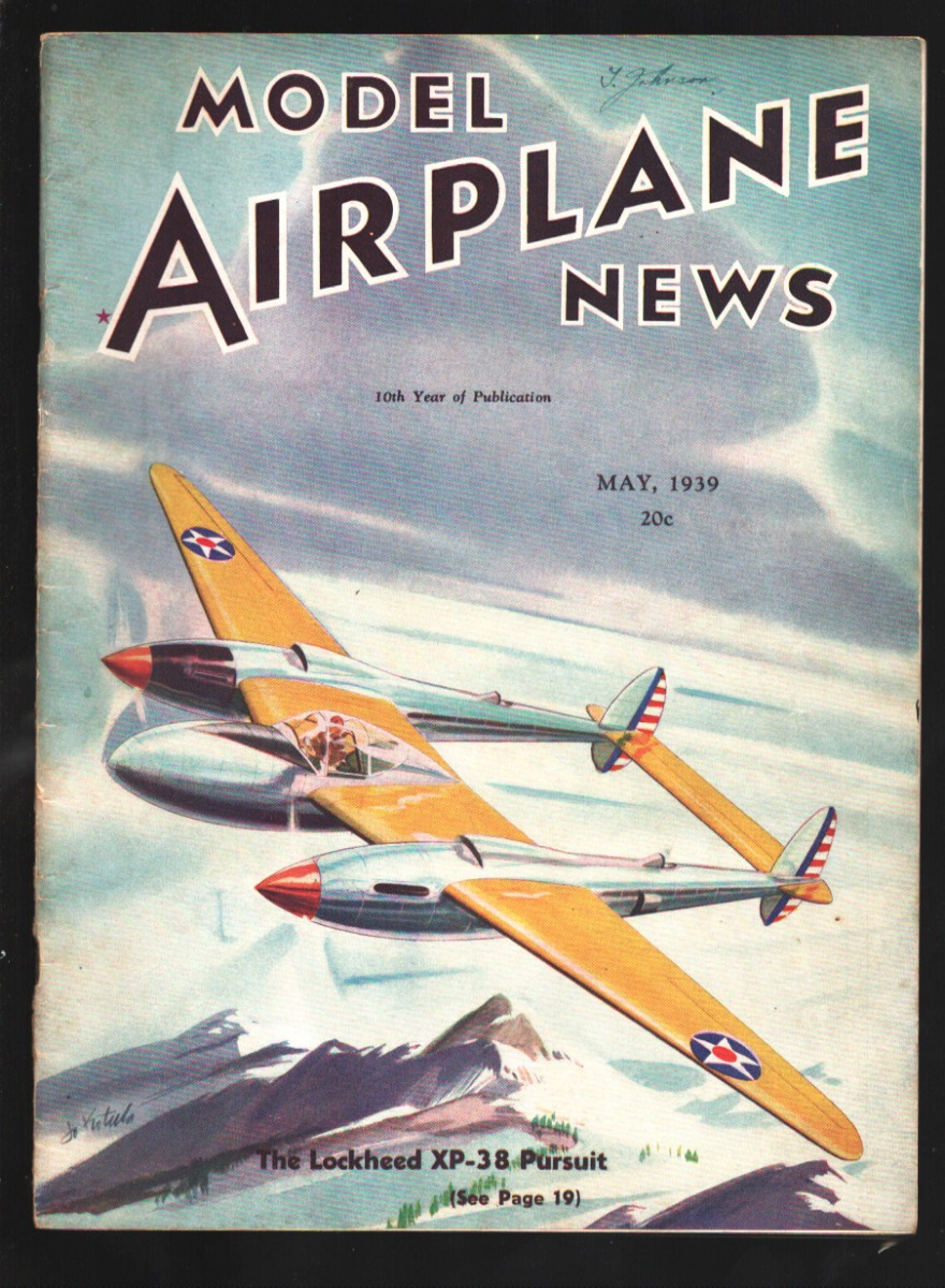 Model Airplane News 5/1939-Lockheed XP-38 Pursuit pulp style cover-Aviation stories-facts-diagrams-vintage ads-VG [Very Good] [Softcover]