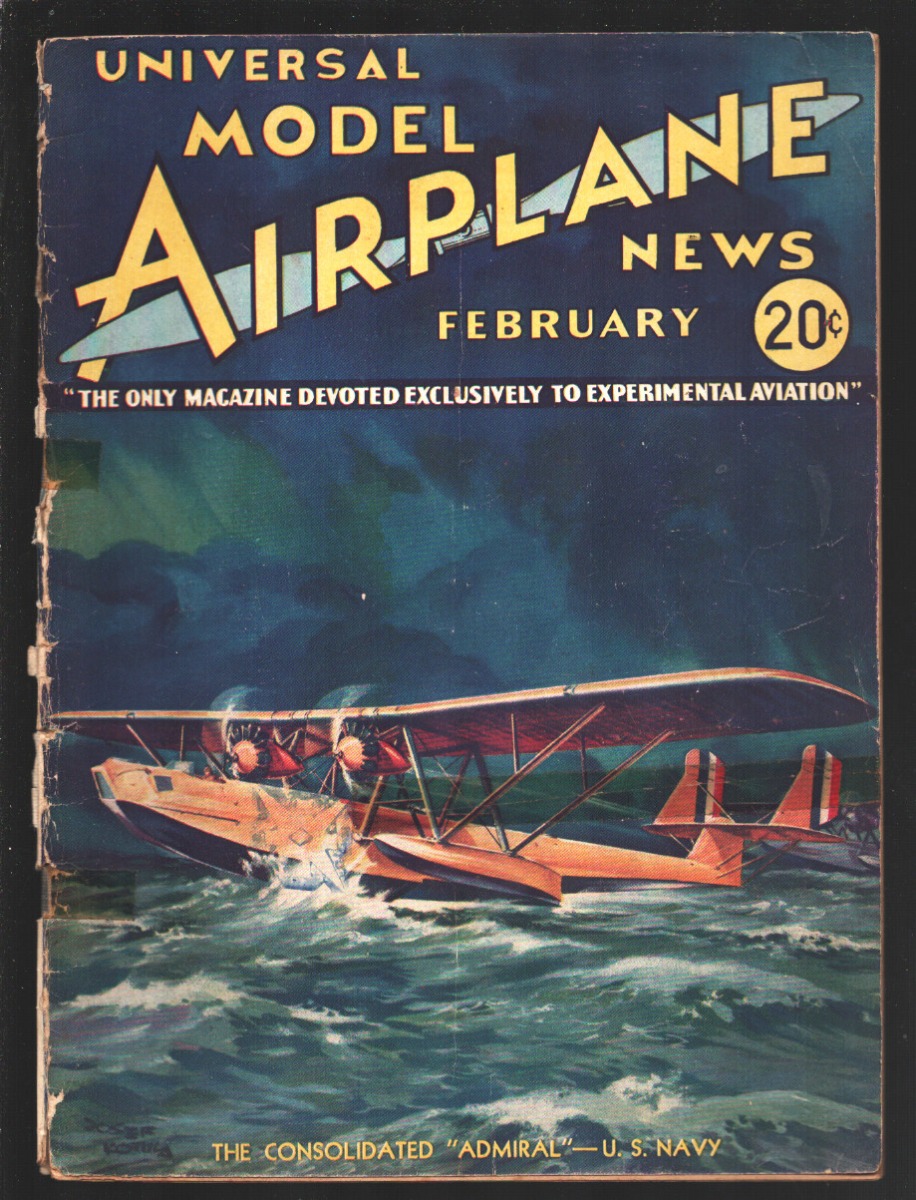 Model Airplane News 2/1934-Jay-Sea plane pulp style art cover-Photos, info, plans-vintage ads-FR/G [Fair] [Softcover]